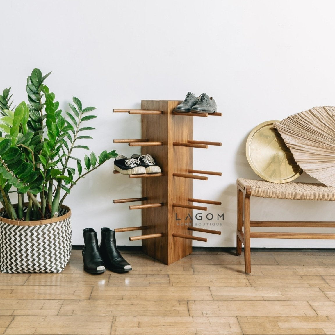 10 - Pair Triangular Teak Shoe Rack - Shoe Rack - Lagom Home Boutique