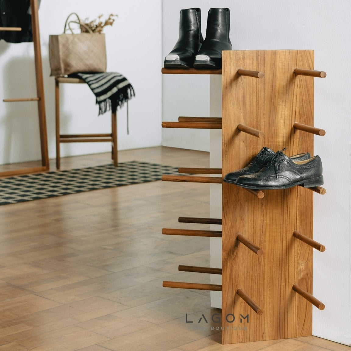 10 - Pair Triangular Teak Shoe Rack - Shoe Rack - Lagom Home Boutique