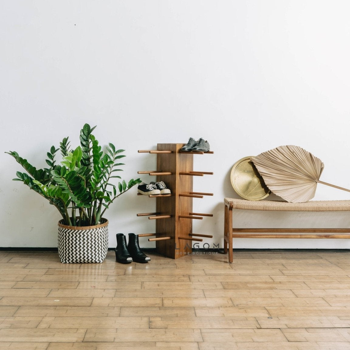 10 - Pair Triangular Teak Shoe Rack - Shoe Rack - Lagom Home Boutique