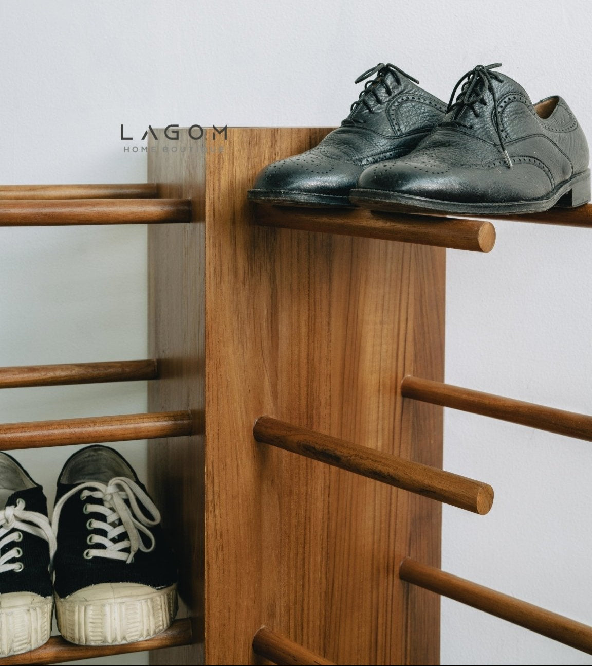10 - Pair Triangular Teak Shoe Rack - Shoe Rack - Lagom Home Boutique