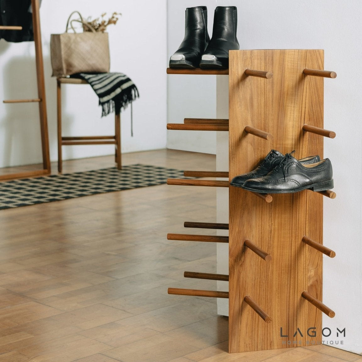 10 - Pair Triangular Teak Shoe Rack - Shoe Rack - Lagom Home Boutique