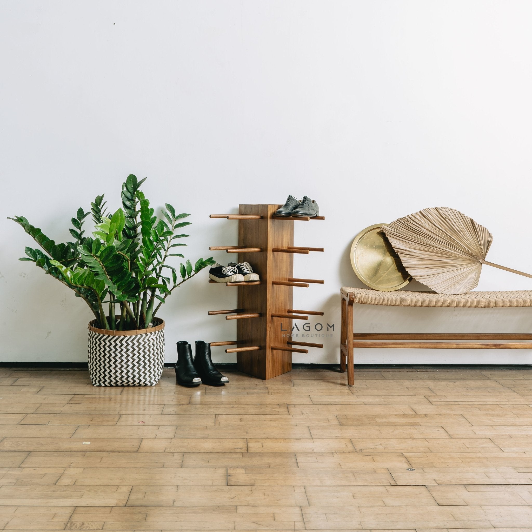 10 - Pair Triangular Teak Shoe Rack - Shoe Rack - Lagom Home Boutique