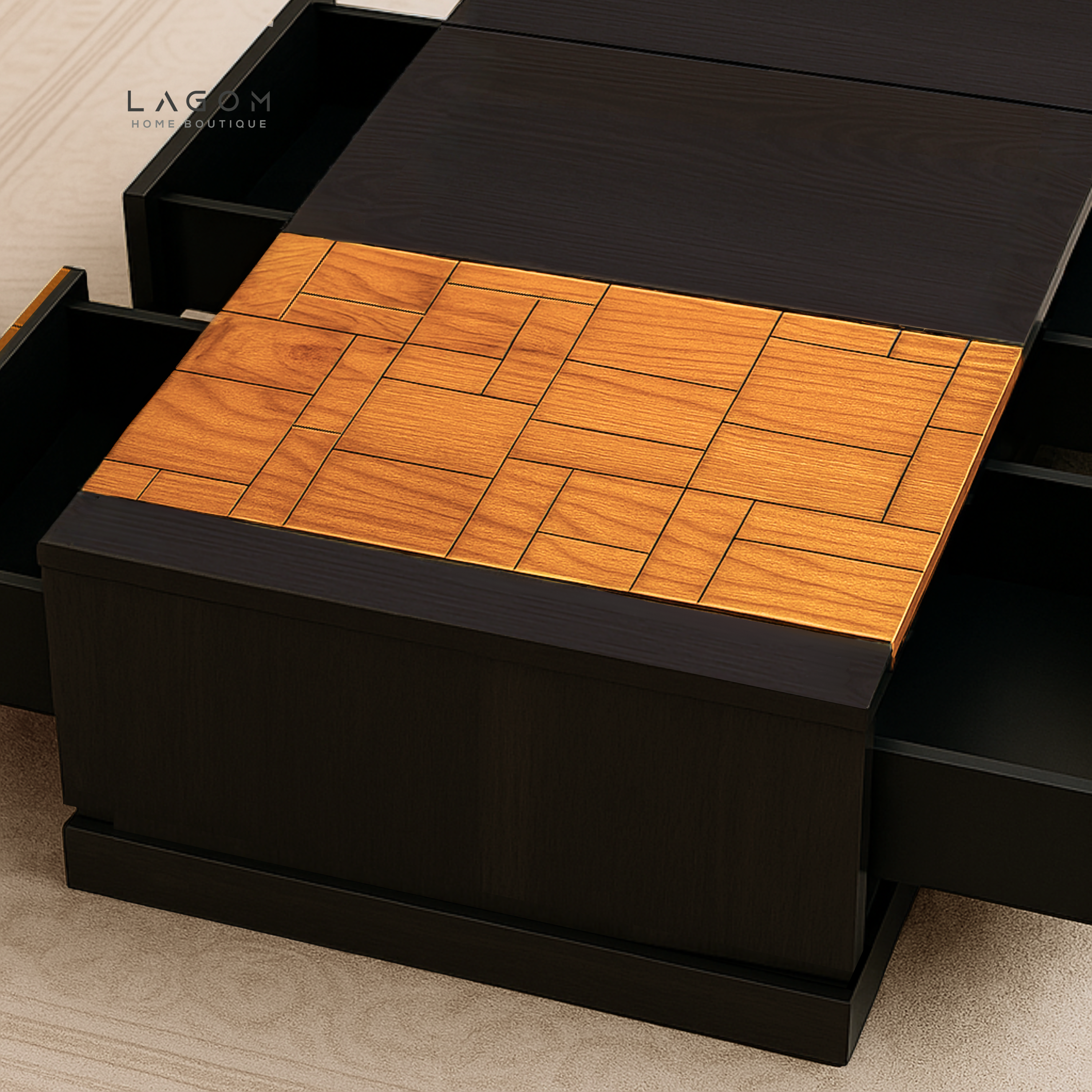 4-Storage Teak Coffee Table with Seamless Drawers
