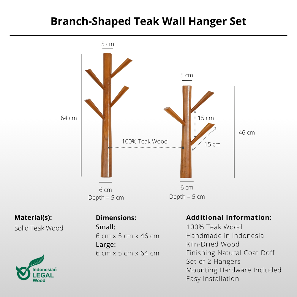 Branch-Shaped Teak Wall Hanger Set