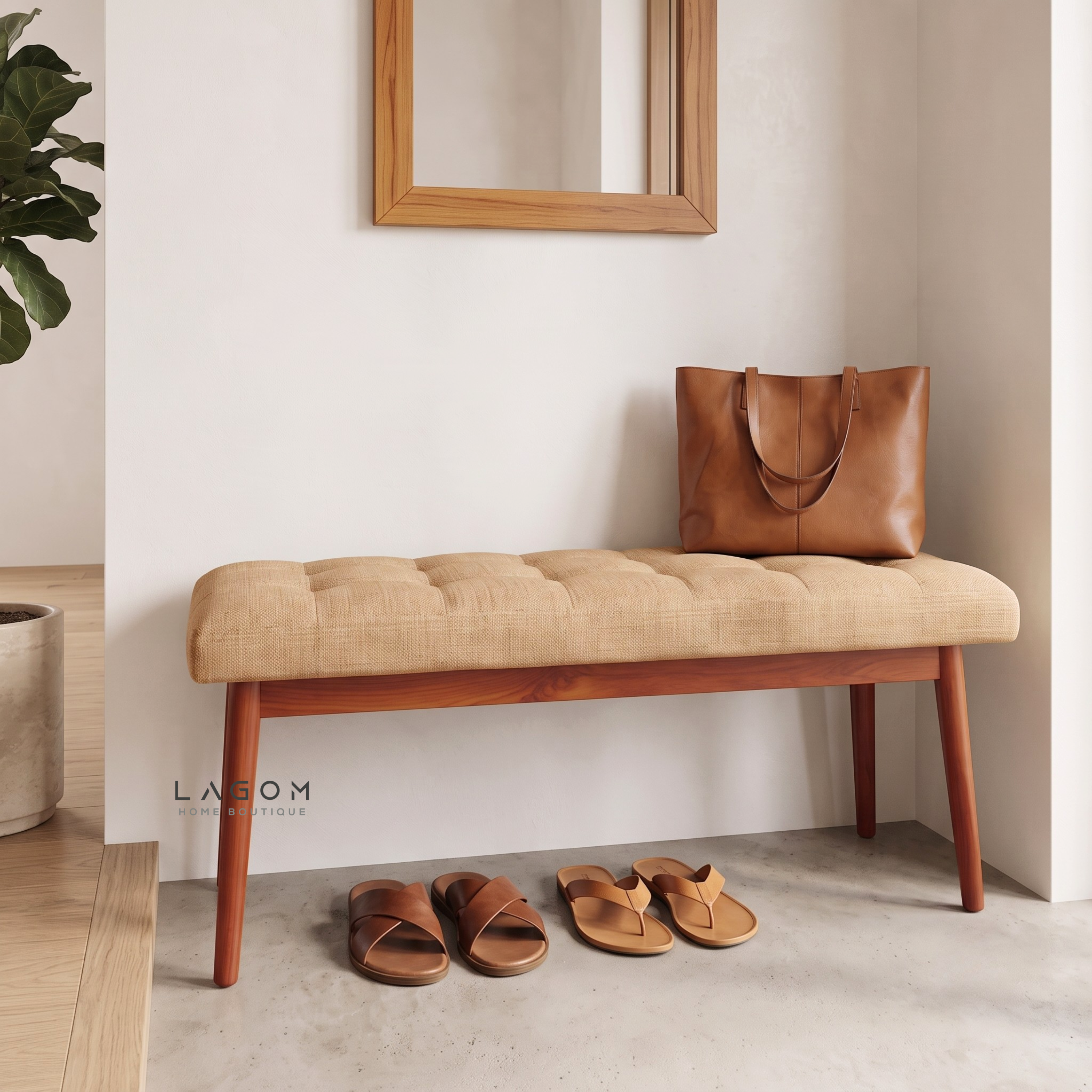 Solid Teak Bench with Tufted Cushion