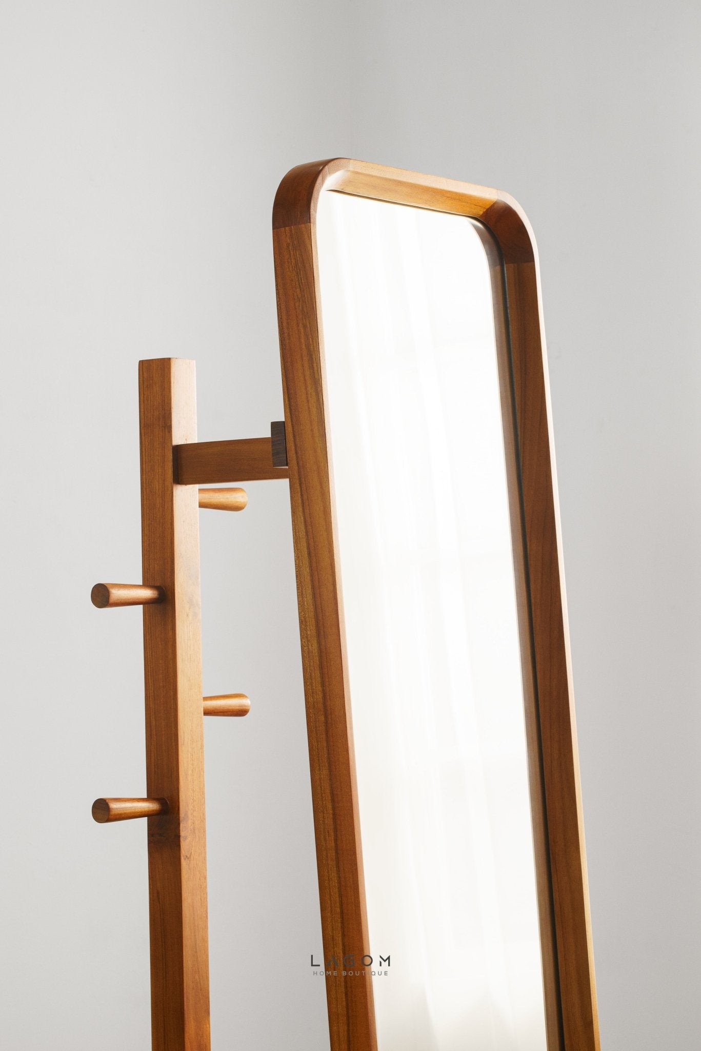 168 cm Teak Standing Mirror with Integrated Hanger - Mirror - Lagom Home Boutique