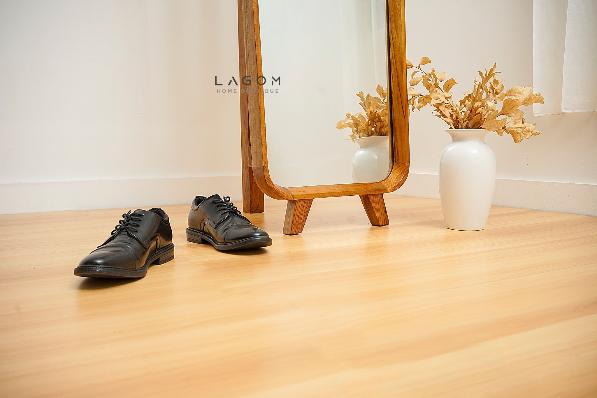 168 cm Teak Standing Mirror with Integrated Hanger - Mirror - Lagom Home Boutique