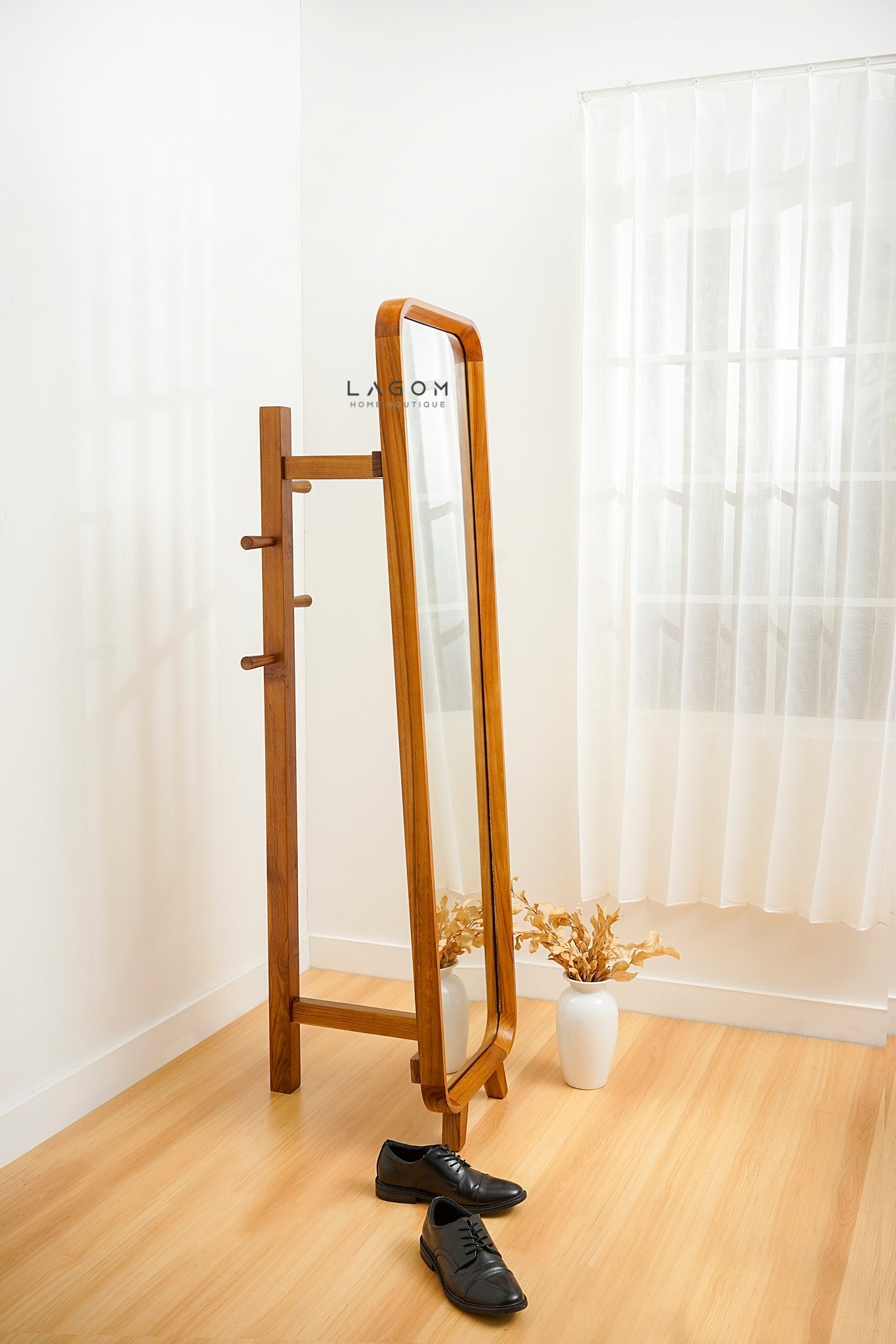 168 cm Teak Standing Mirror with Integrated Hanger - Mirror - Lagom Home Boutique