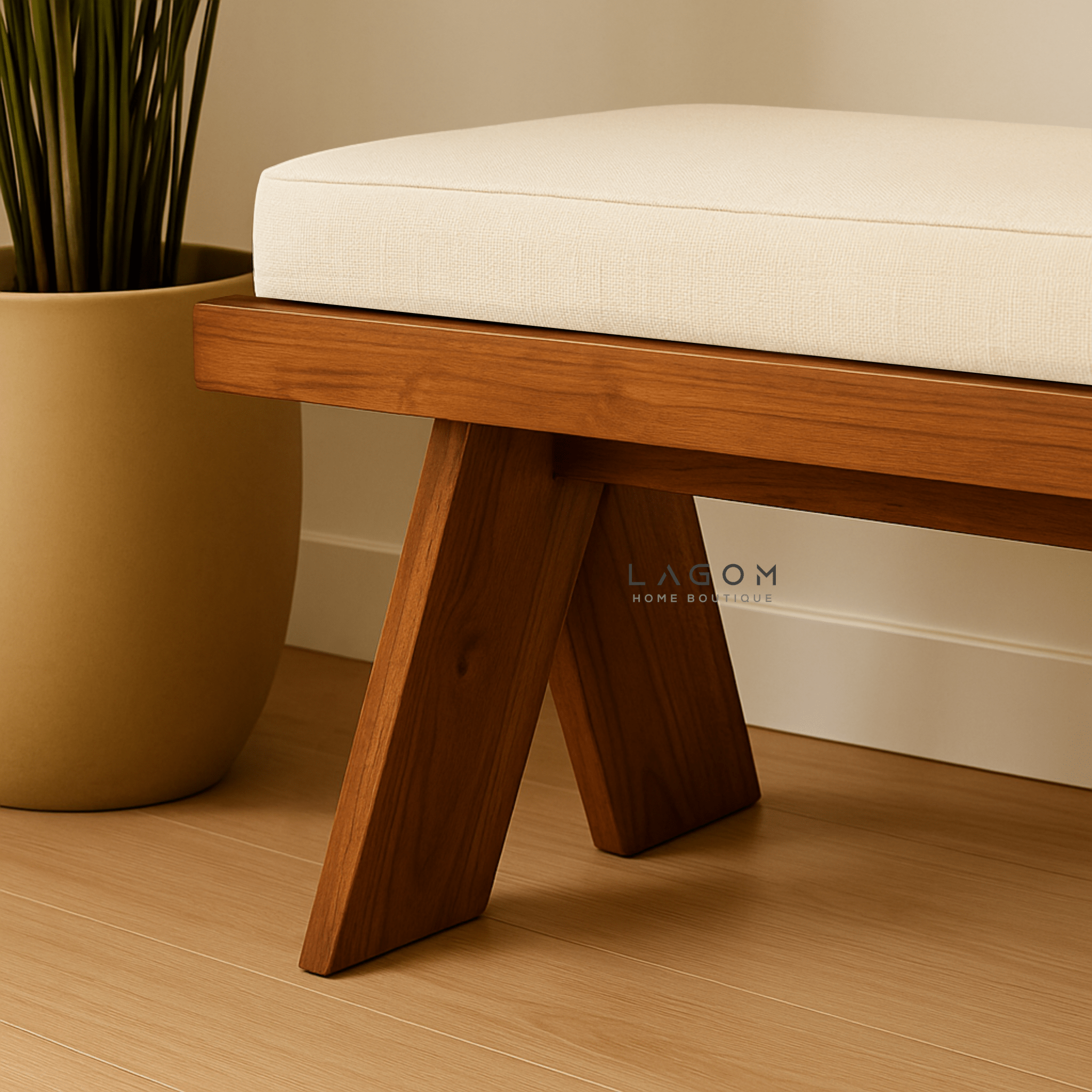 180 cm Teak Wood Bench with Removable Cushion - Bench - Lagom Home Boutique