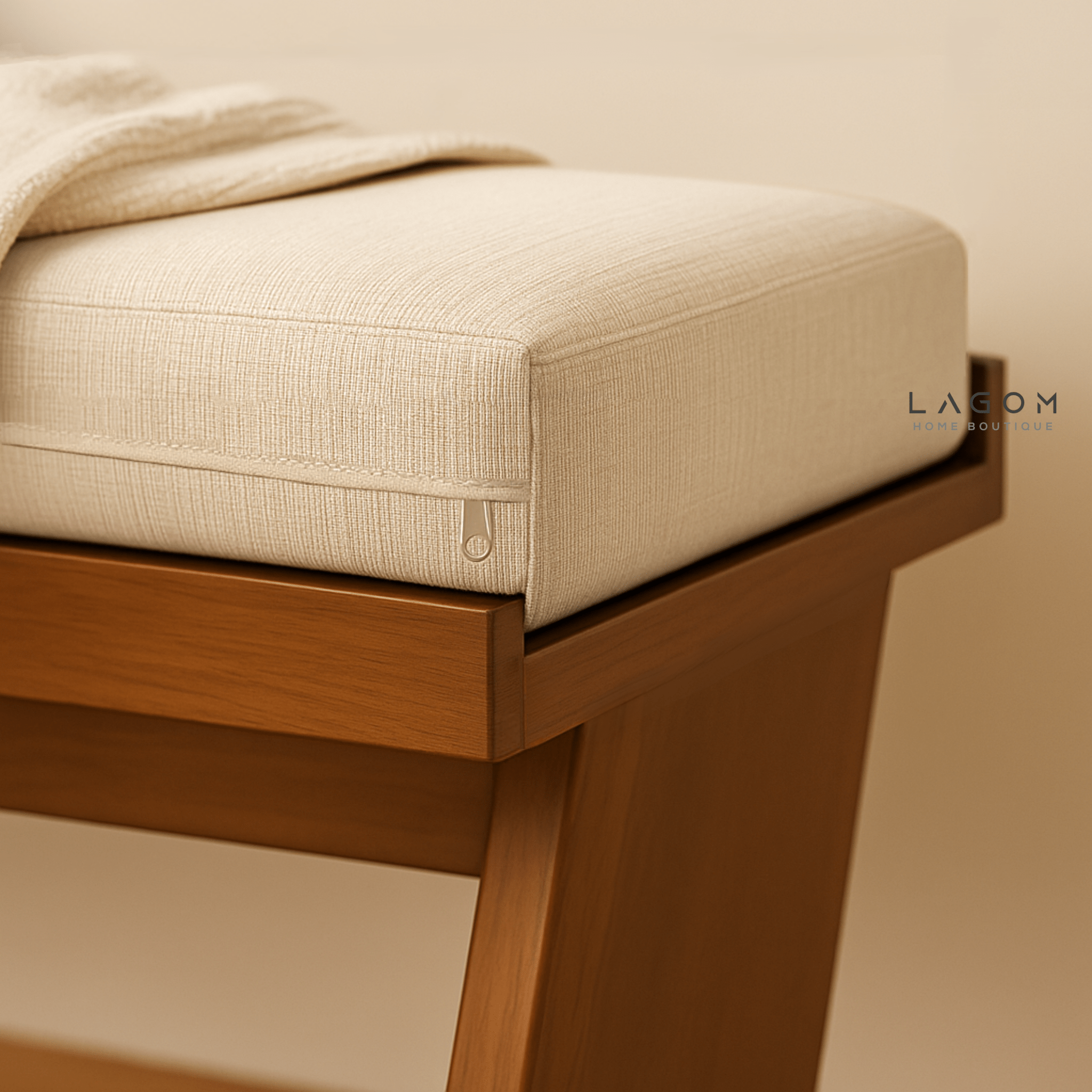 180 cm Teak Wood Bench with Removable Cushion - Bench - Lagom Home Boutique