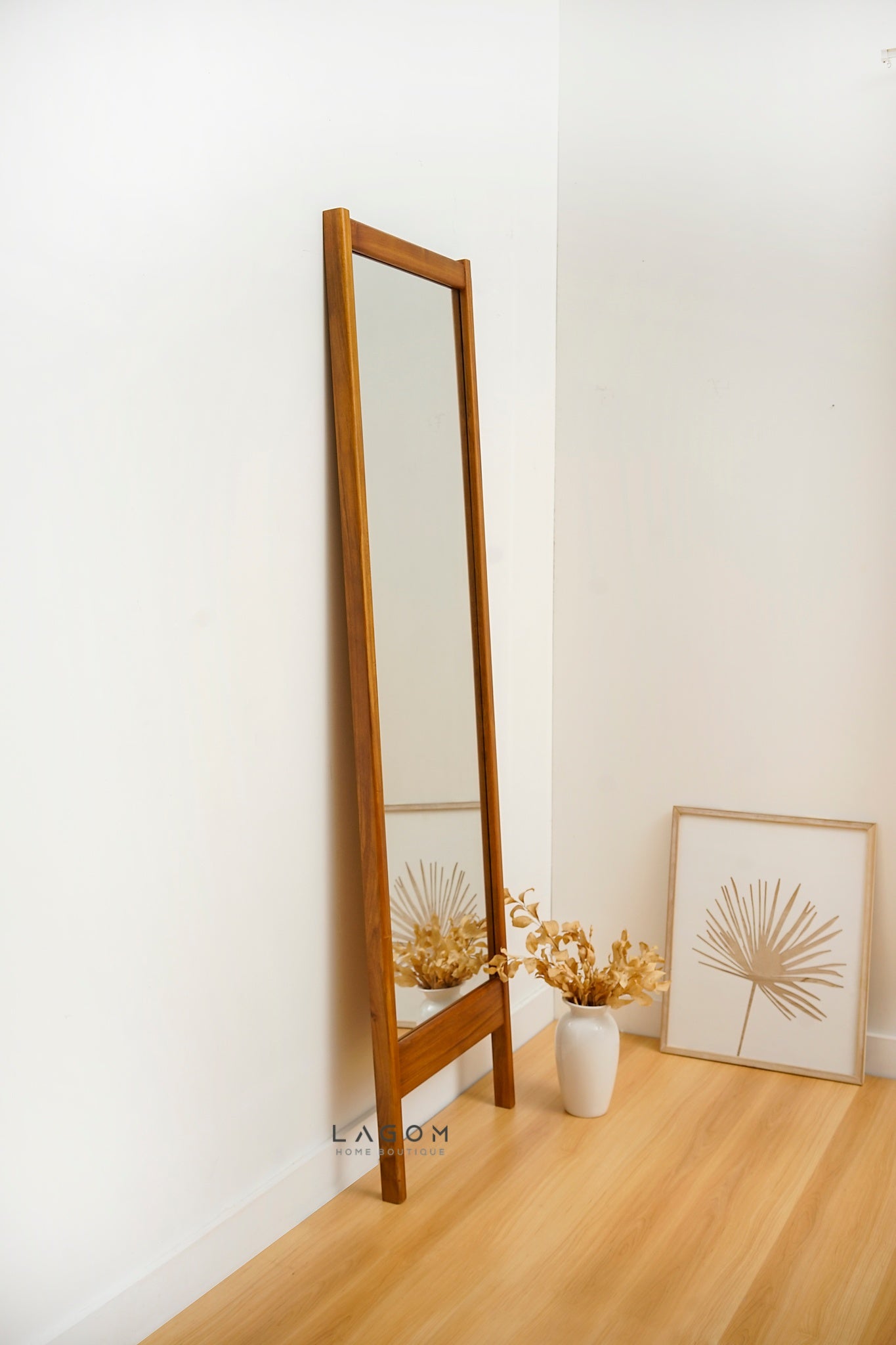 183 cm Full - Body Leaning Mirror with Teak Wood Frame - Mirror - Lagom Home Boutique