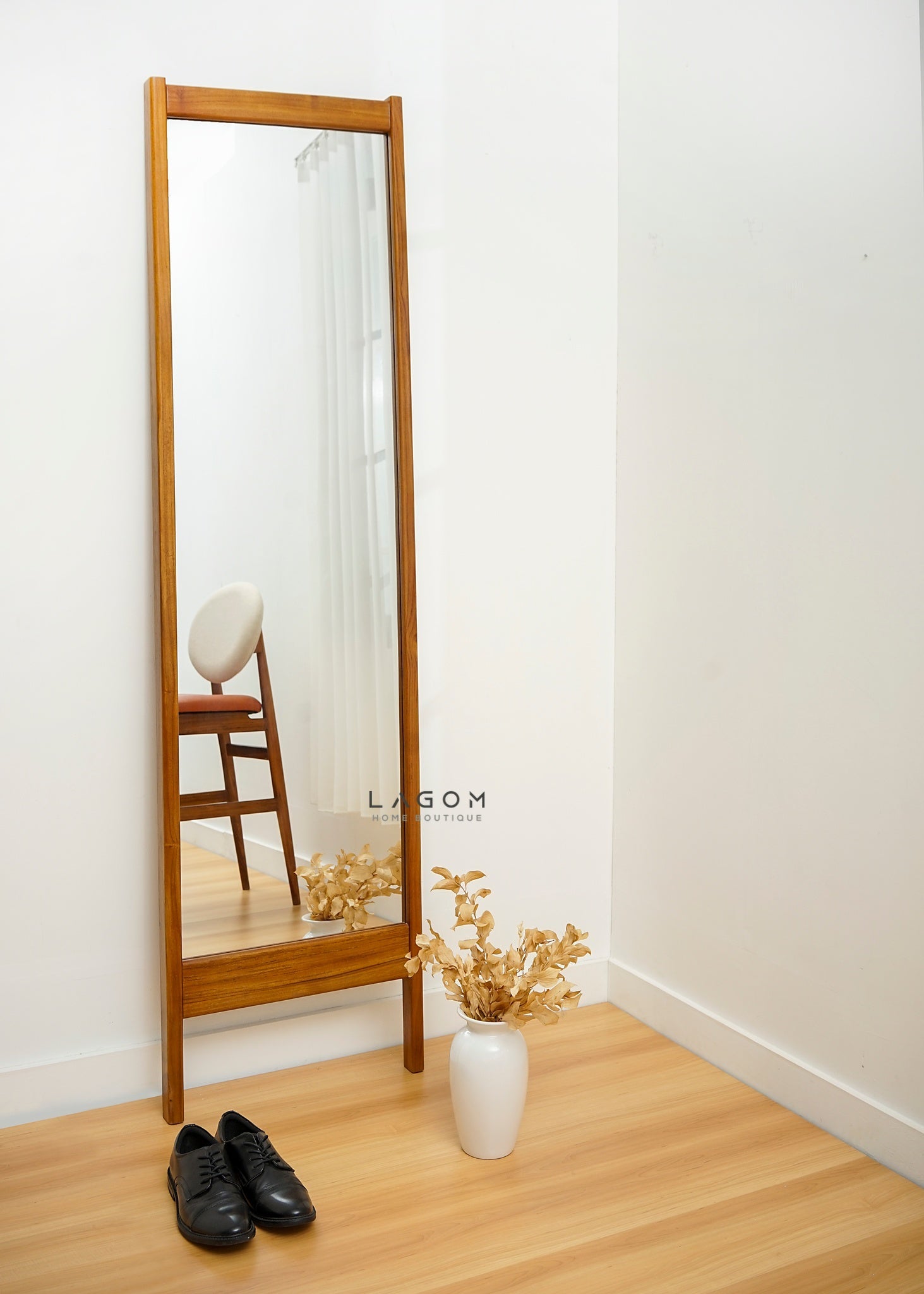 183 cm Full - Body Leaning Mirror with Teak Wood Frame - Mirror - Lagom Home Boutique