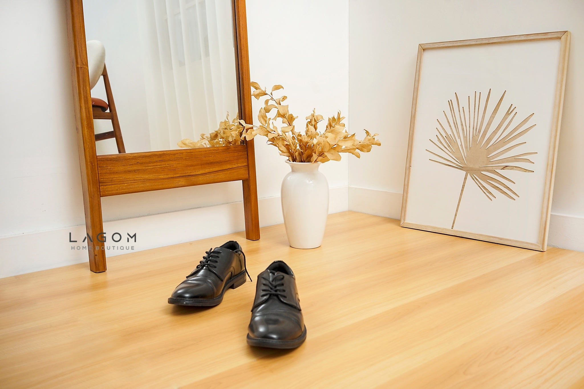 183 cm Full - Body Leaning Mirror with Teak Wood Frame - Mirror - Lagom Home Boutique