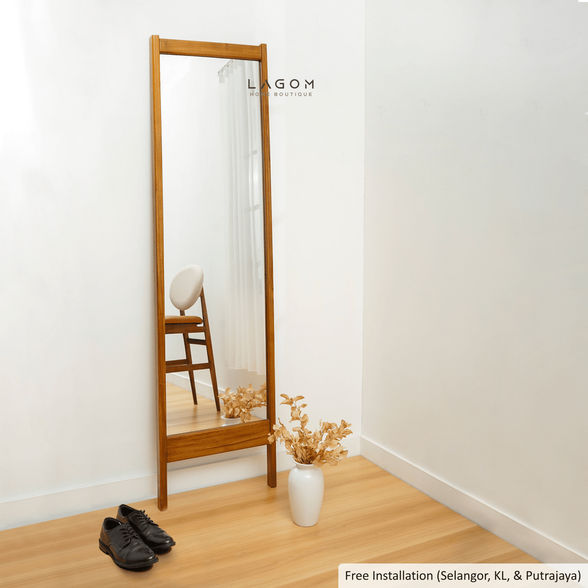 183 cm Full-Body Leaning Mirror with Teak Wood Frame-Mirror-Lagom Home Boutique