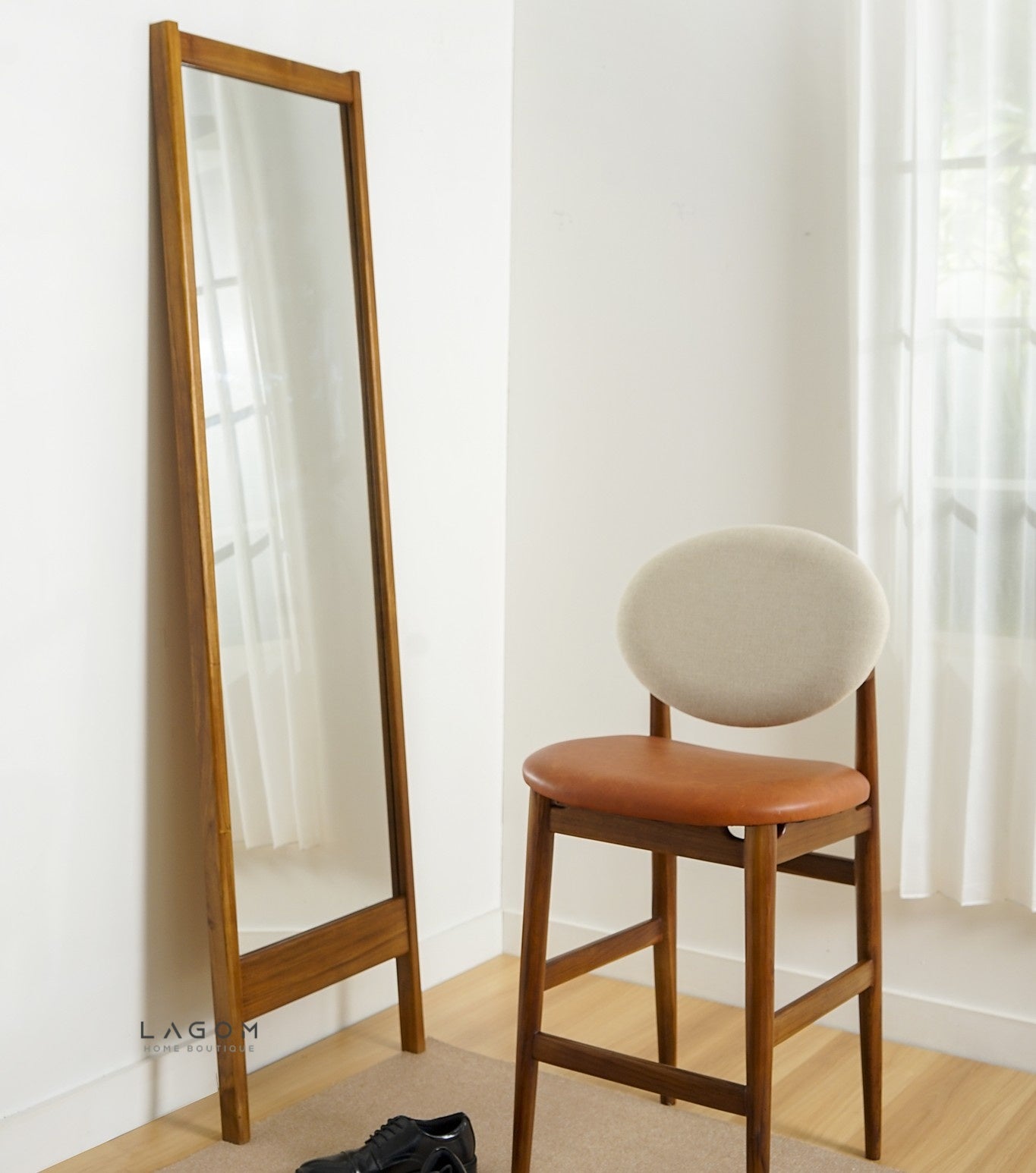 183 cm Full - Body Leaning Mirror with Teak Wood Frame - Mirror - Lagom Home Boutique