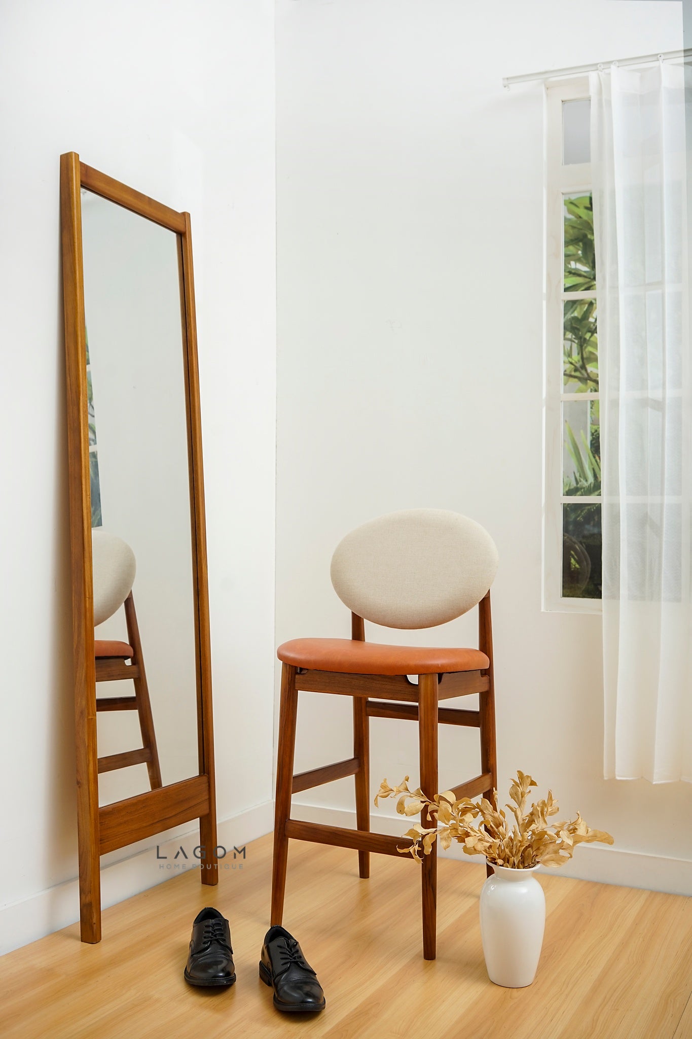 183 cm Full - Body Leaning Mirror with Teak Wood Frame - Mirror - Lagom Home Boutique