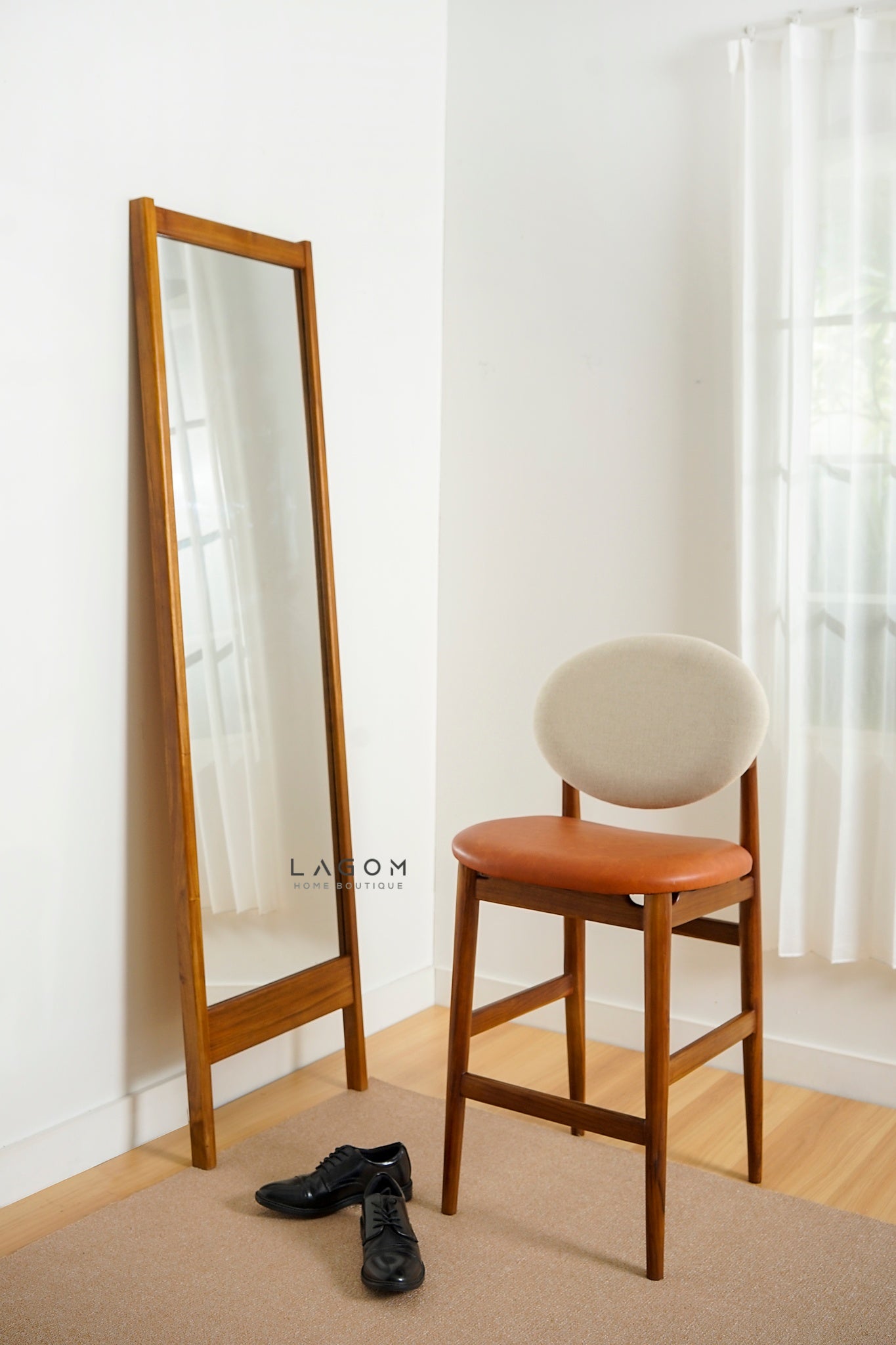 183 cm Full - Body Leaning Mirror with Teak Wood Frame - Mirror - Lagom Home Boutique