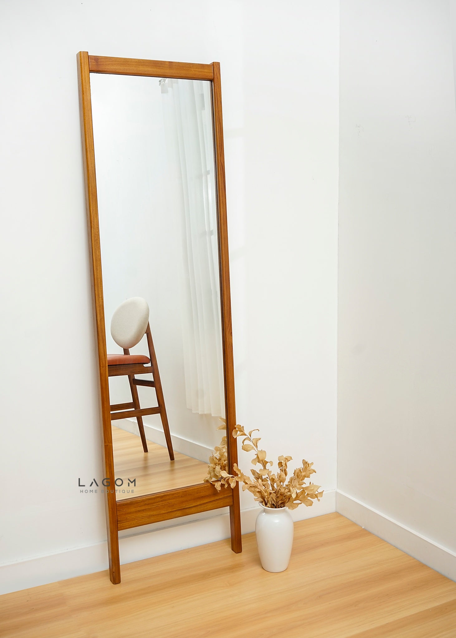 183 cm Full - Body Leaning Mirror with Teak Wood Frame - Mirror - Lagom Home Boutique