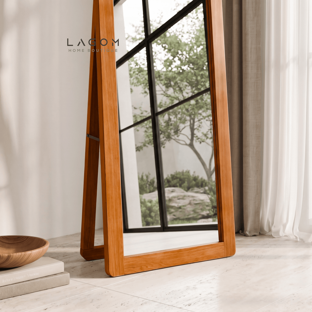 183 cm Teak Full-Body Mirror | Freestanding & Wall-Mounted-Mirror-Lagom Home Boutique