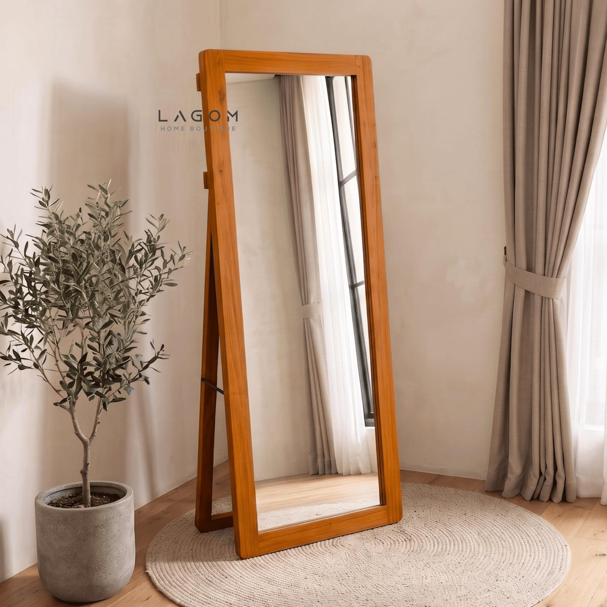 183 cm Teak Full-Body Mirror | Freestanding & Wall-Mounted-Mirror-Lagom Home Boutique