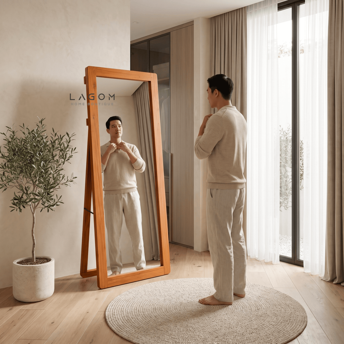 183 cm Teak Full-Body Mirror | Freestanding & Wall-Mounted-Mirror-Lagom Home Boutique