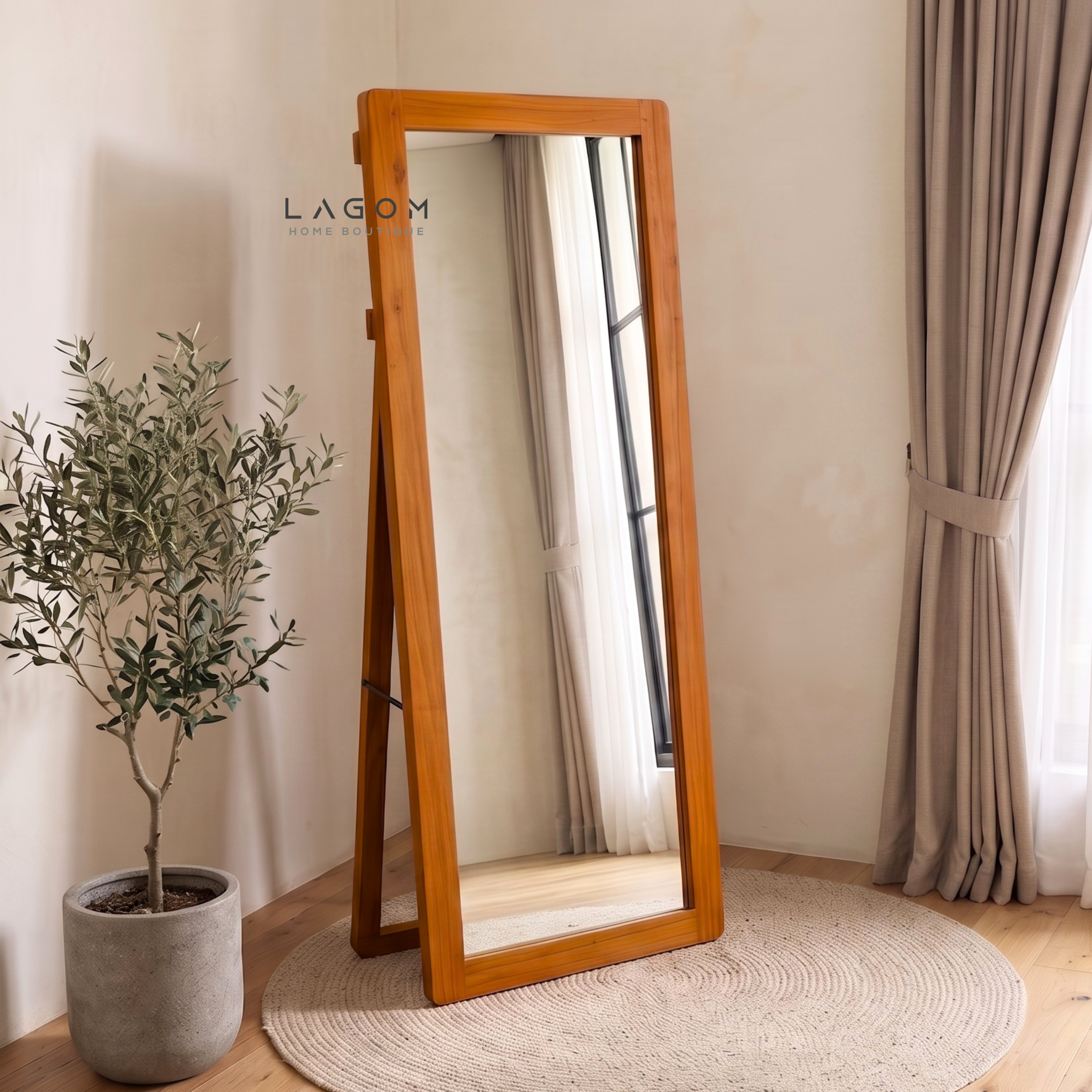 183 cm Teak Full-Body Mirror | Freestanding & Wall-Mounted