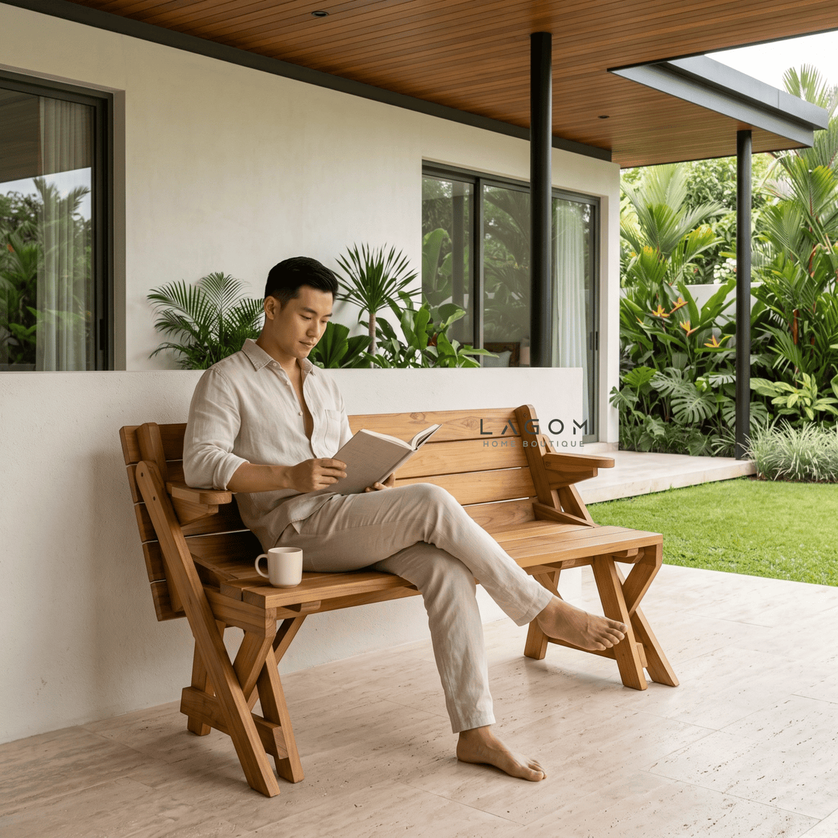 2-in-1 Reclaimed Teak Outdoor Bench & Table Set-Outdoor Table Set-Lagom Home Boutique