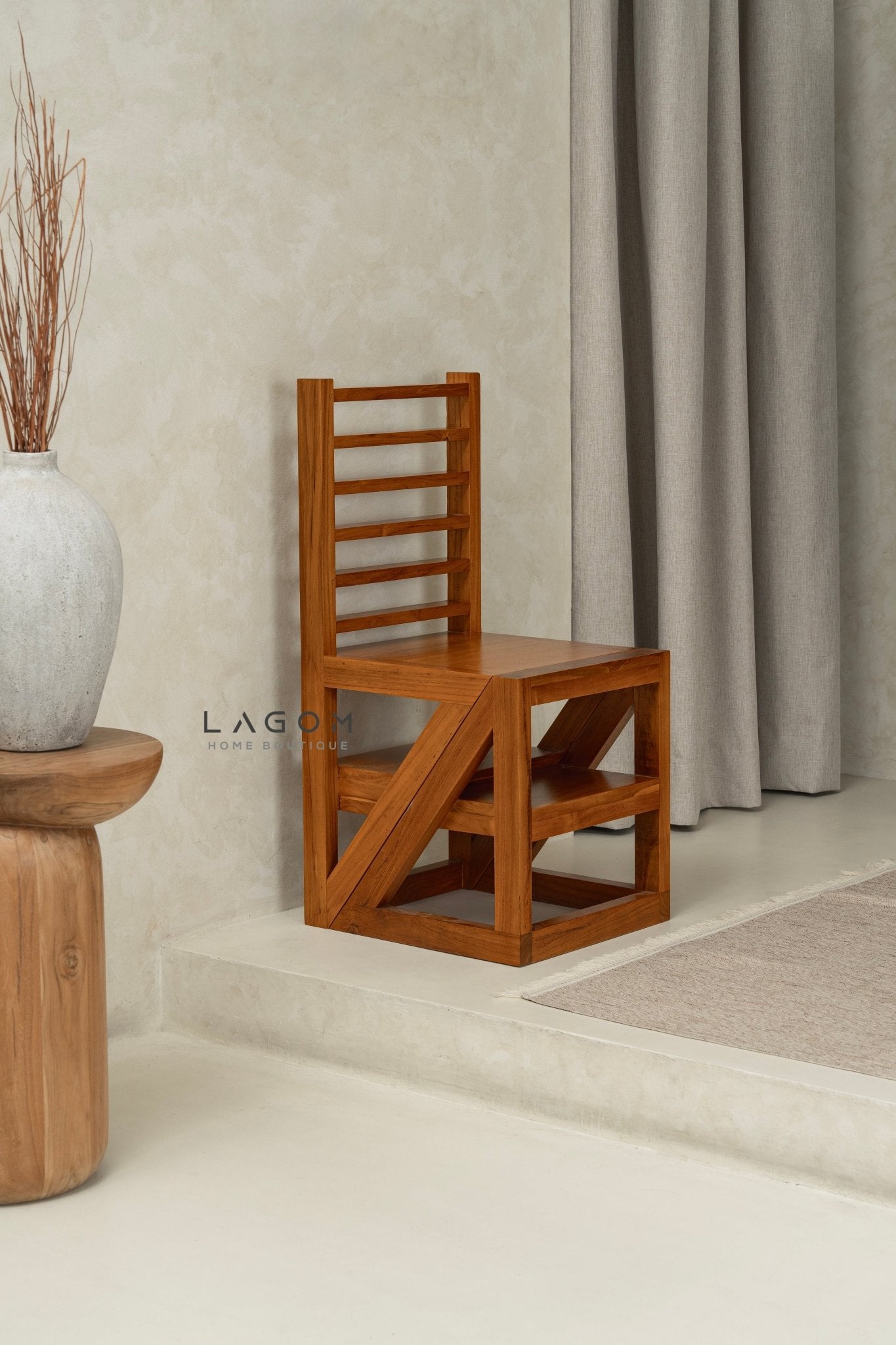 2 - in - 1 Teak Wood Step Stool & Chair - Smart & Sturdy Design - Step Stool - Lagom Home Boutique