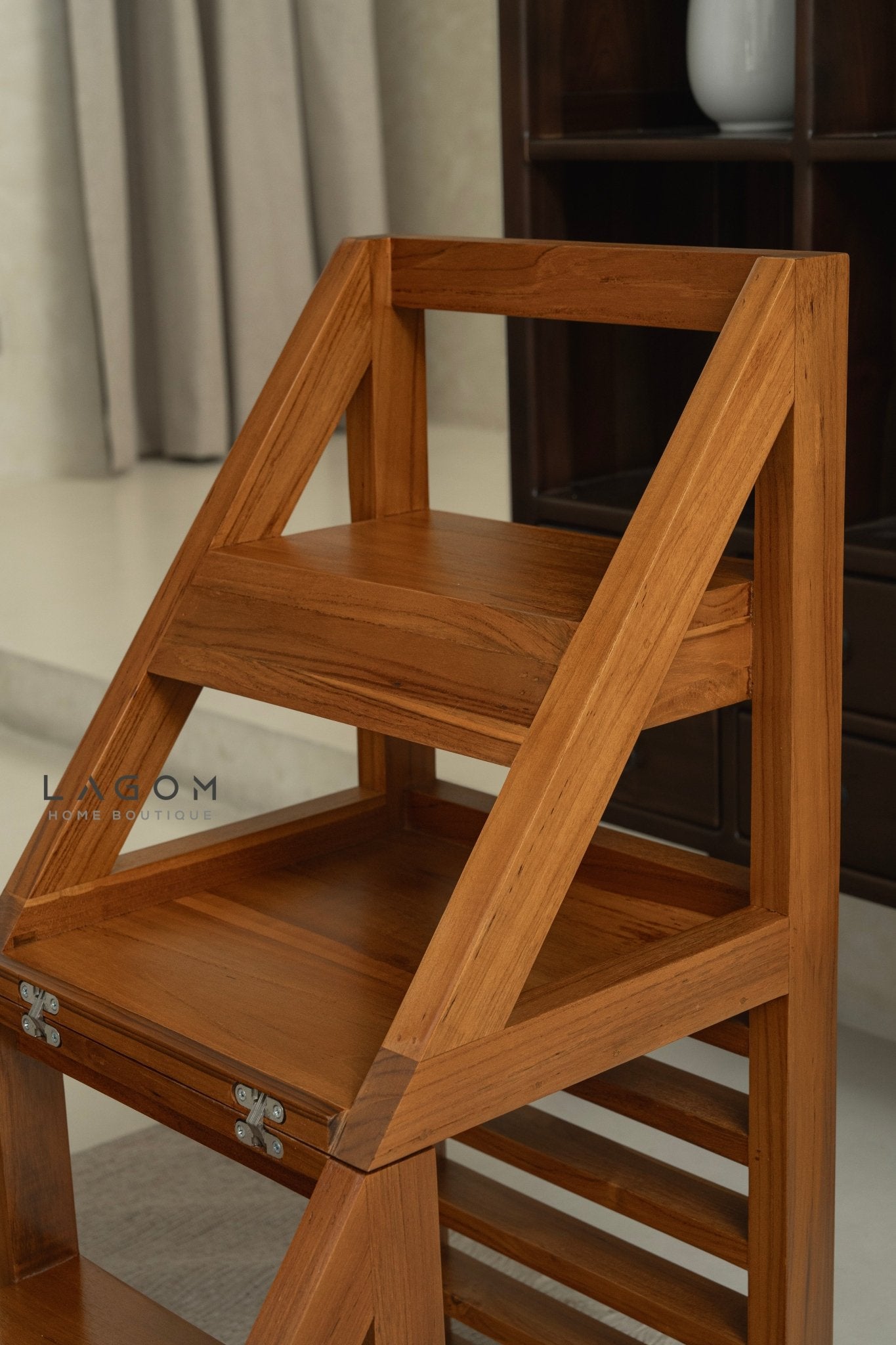 2 - in - 1 Teak Wood Step Stool & Chair - Smart & Sturdy Design - Step Stool - Lagom Home Boutique