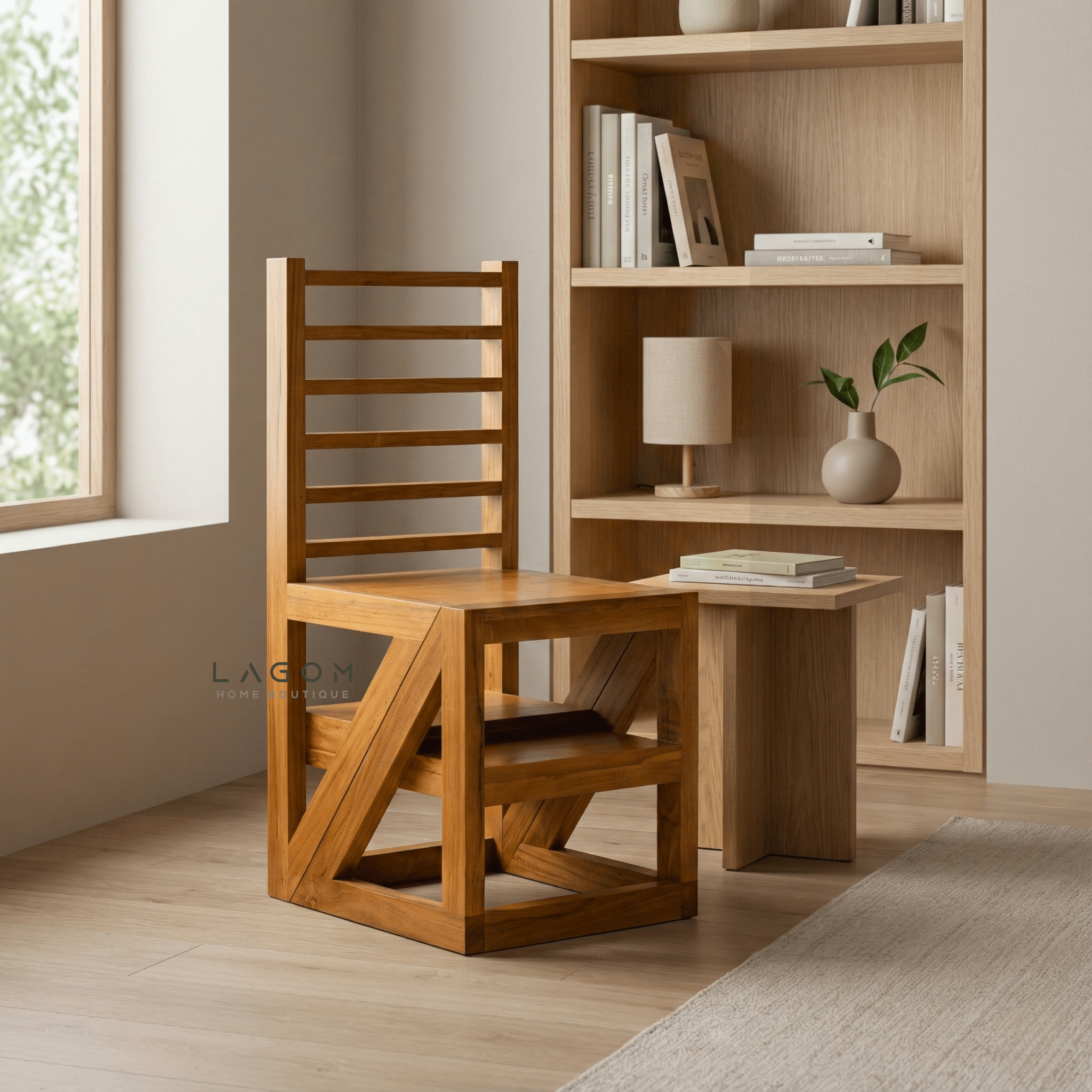 2 - in - 1 Teak Wood Step Stool & Chair - Smart & Sturdy Design - Step Stool - Lagom Home Boutique