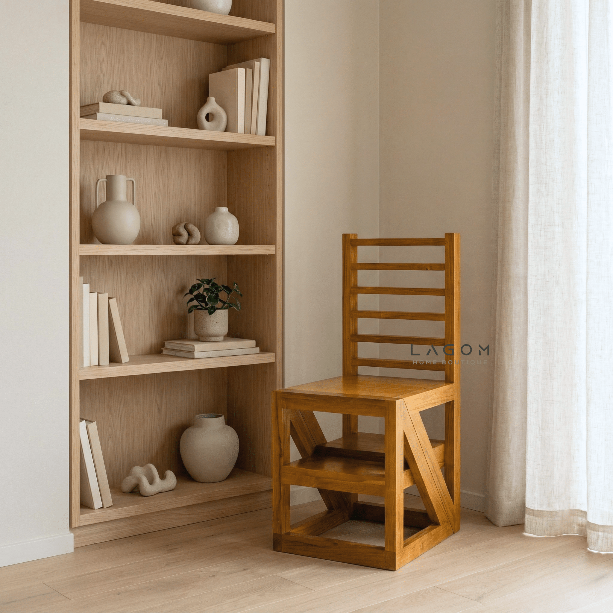 2 - in - 1 Teak Wood Step Stool & Chair - Smart & Sturdy Design - Step Stool - Lagom Home Boutique