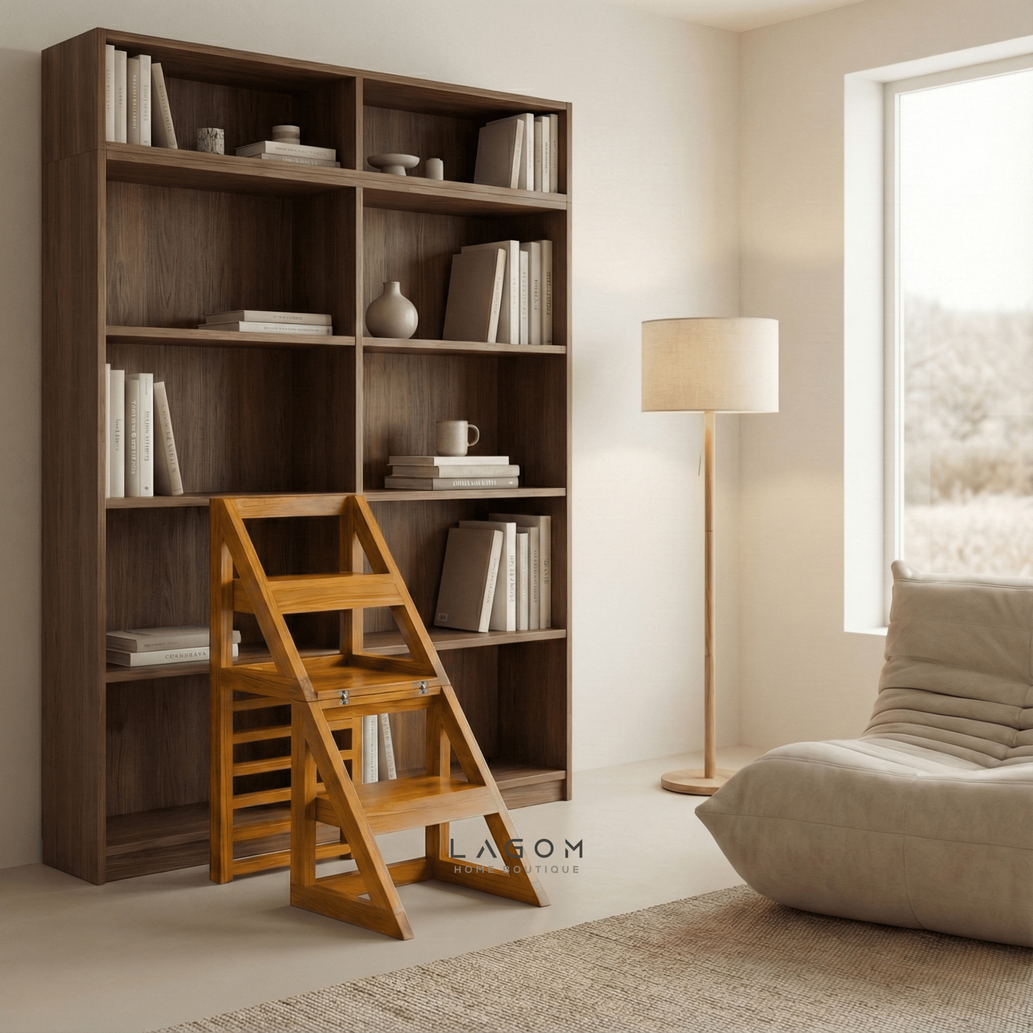 2 - in - 1 Teak Wood Step Stool & Chair - Smart & Sturdy Design - Step Stool - Lagom Home Boutique