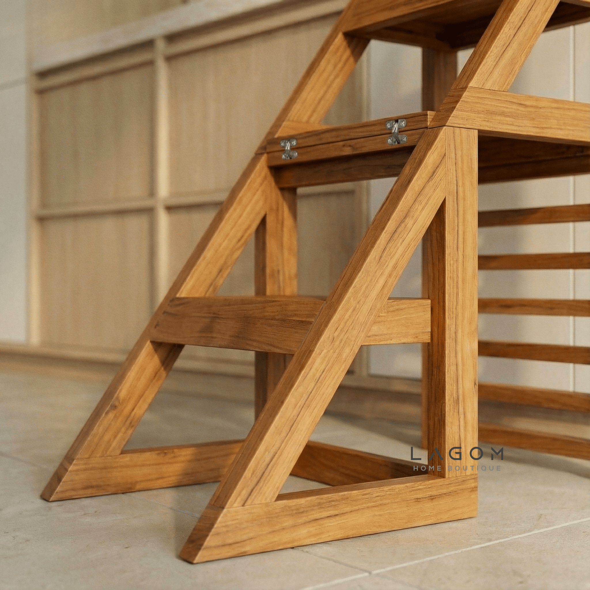 2 - in - 1 Teak Wood Step Stool & Chair - Smart & Sturdy Design - Step Stool - Lagom Home Boutique