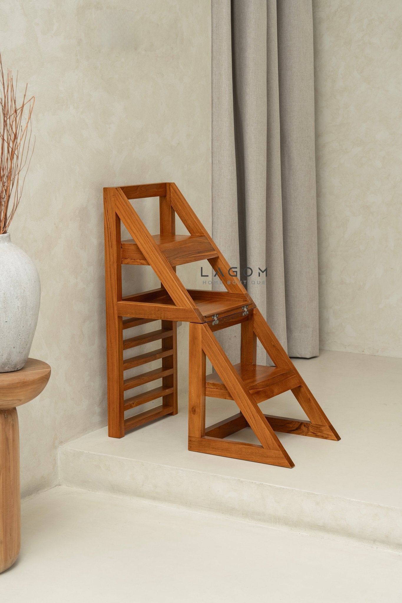 2 - in - 1 Teak Wood Step Stool & Chair - Smart & Sturdy Design - Step Stool - Lagom Home Boutique