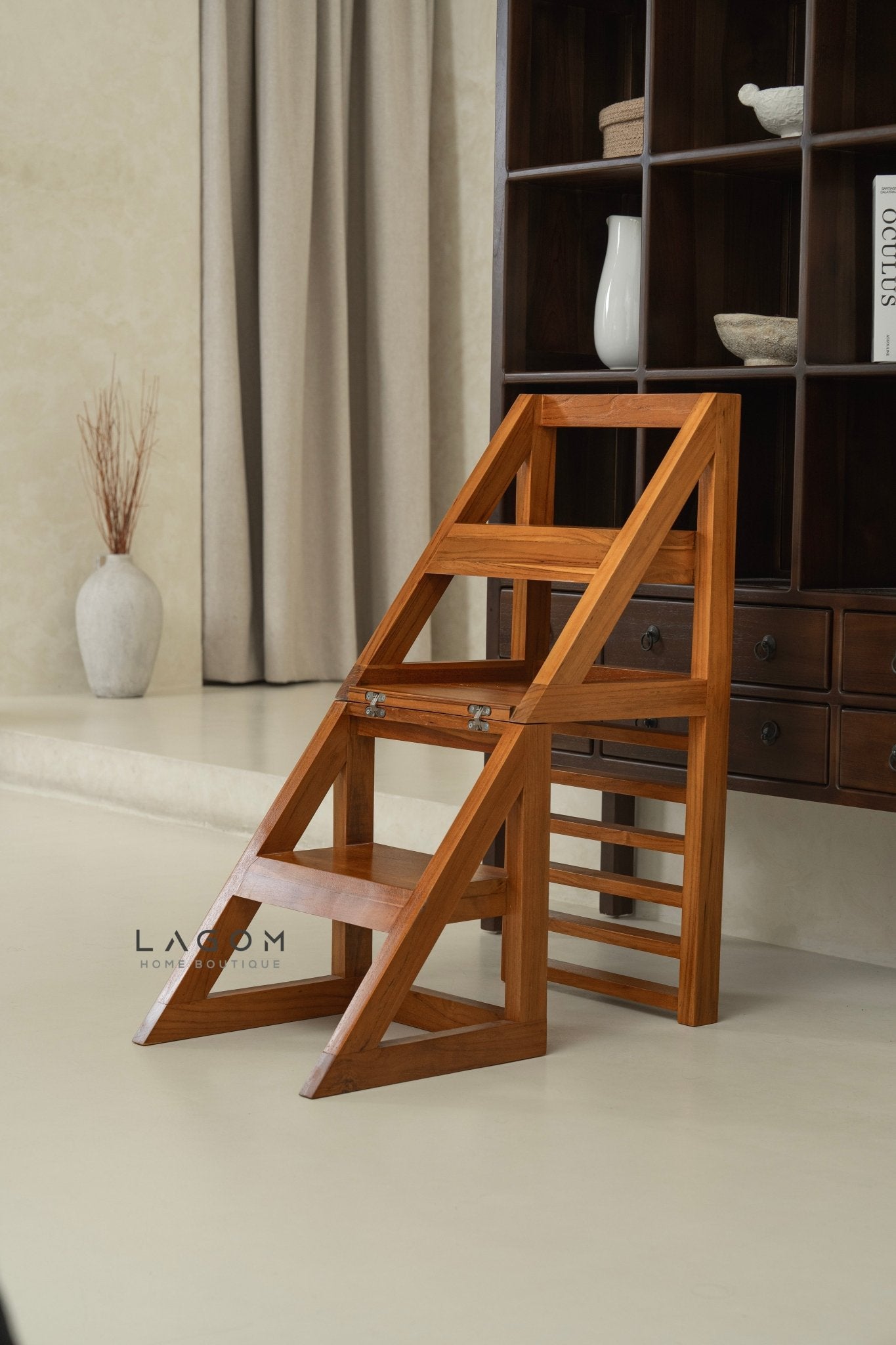 2 - in - 1 Teak Wood Step Stool & Chair - Smart & Sturdy Design - Step Stool - Lagom Home Boutique