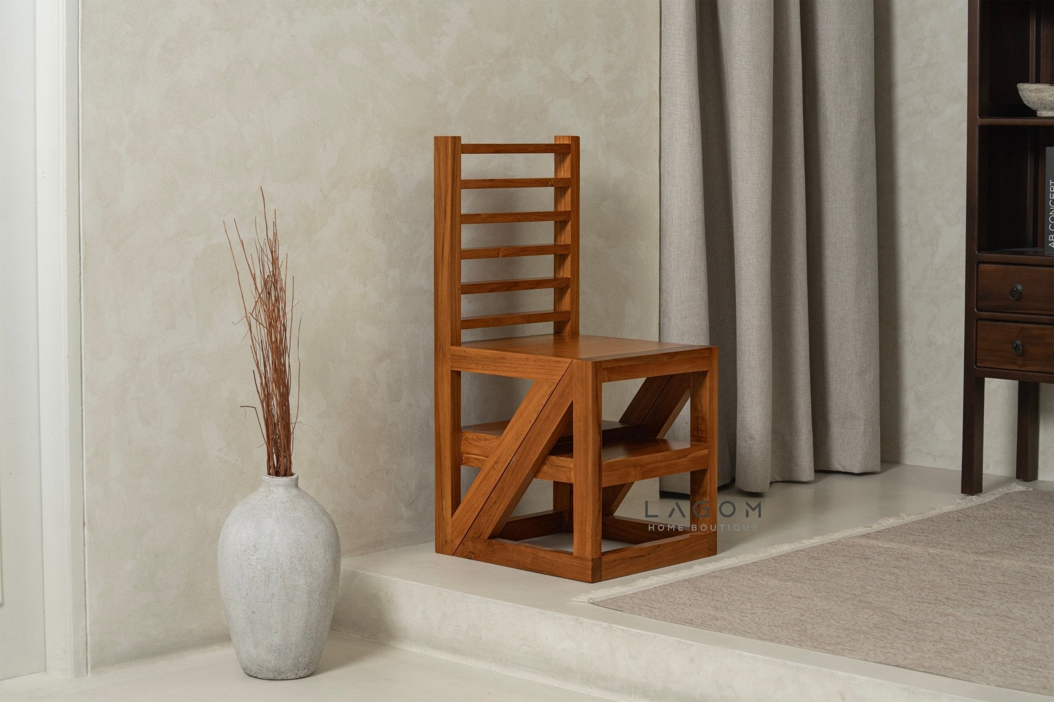 2 - in - 1 Teak Wood Step Stool & Chair - Smart & Sturdy Design - Step Stool - Lagom Home Boutique