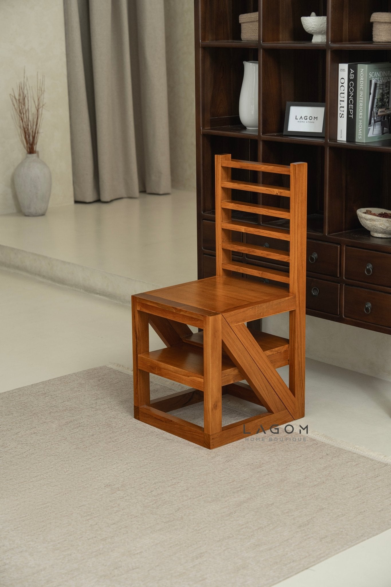 2 - in - 1 Teak Wood Step Stool & Chair - Smart & Sturdy Design - Step Stool - Lagom Home Boutique