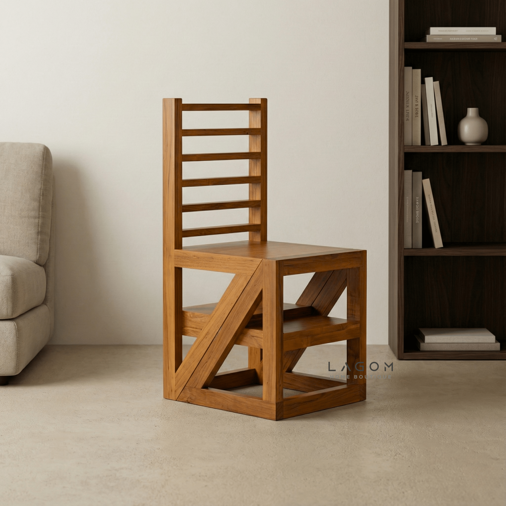 2 - in - 1 Teak Wood Step Stool & Chair - Smart & Sturdy Design - Step Stool - Lagom Home Boutique