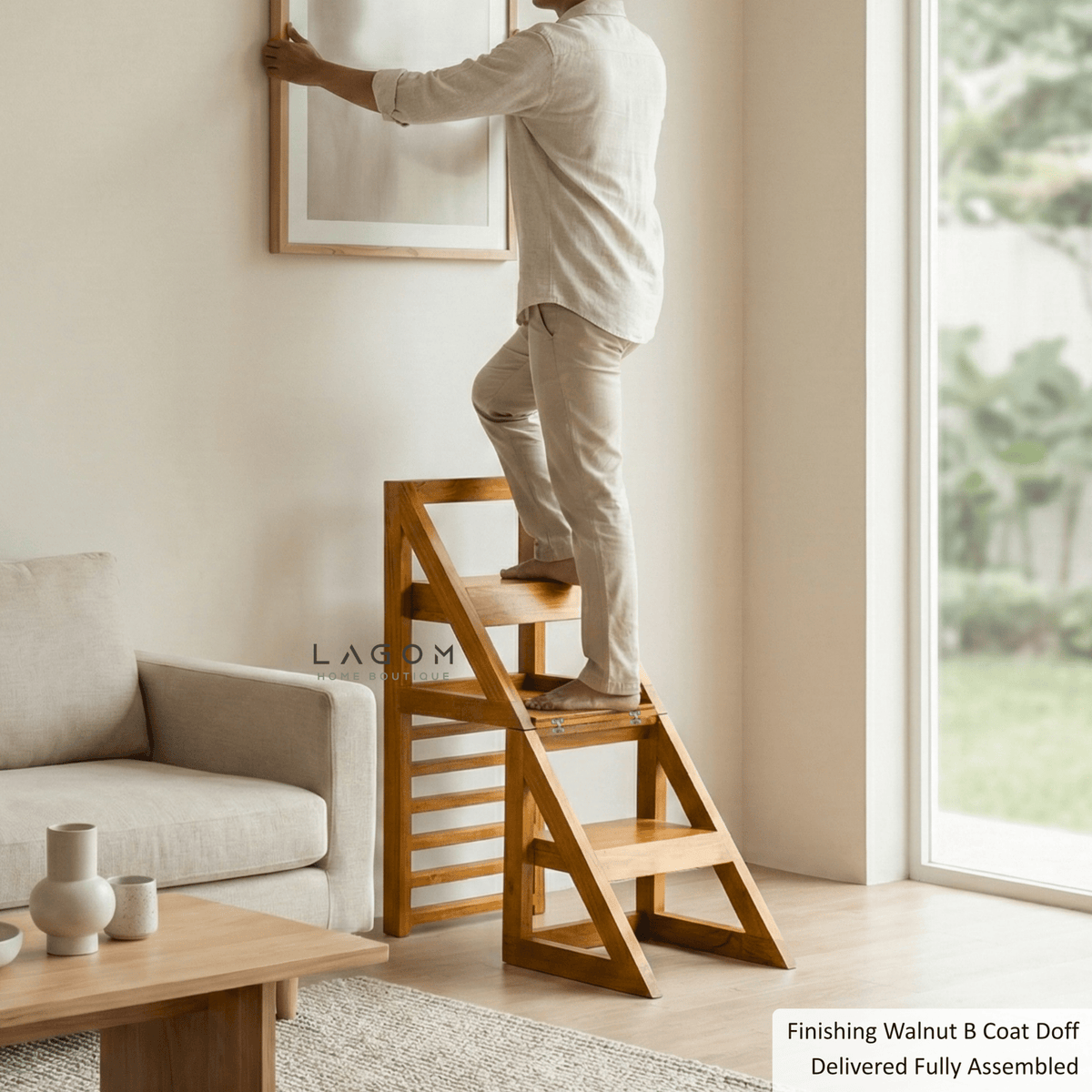 2-in-1 Teak Wood Step Stool & Chair - Sturdy Design-Step Stool-Lagom Home Boutique