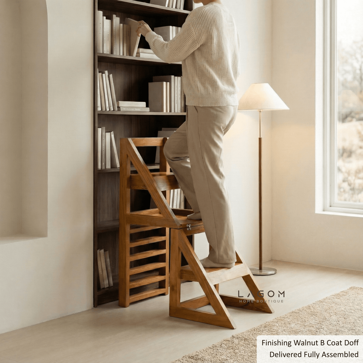 2-in-1 Teak Wood Step Stool & Chair - Sturdy Design-Step Stool-Lagom Home Boutique