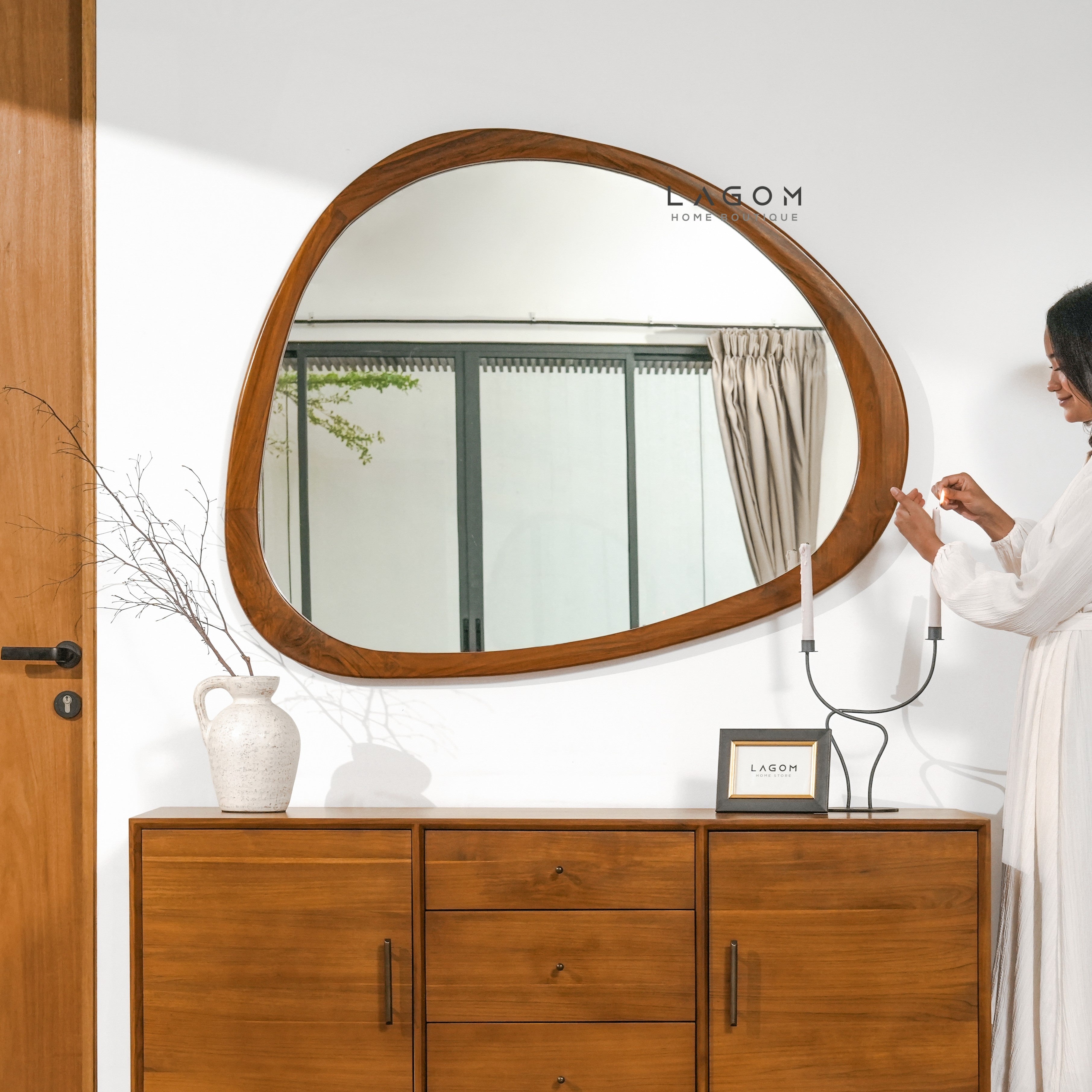 99 cm Hanging Teak Mirror | Timeless Design