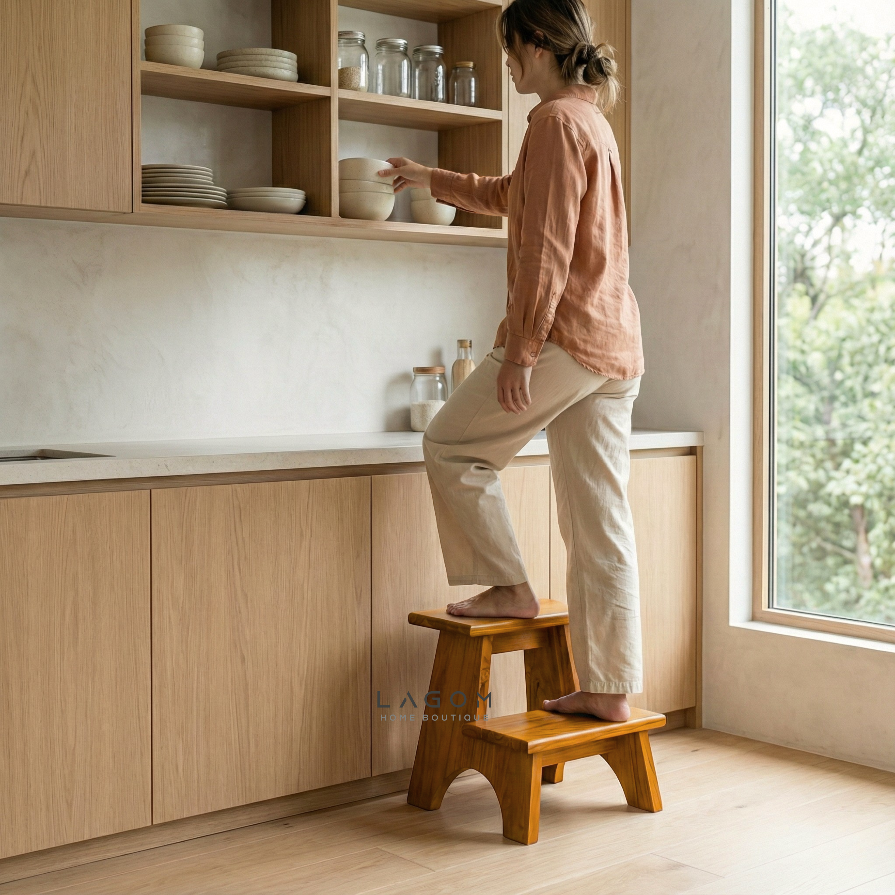 Teak Wood 2-Step Stool