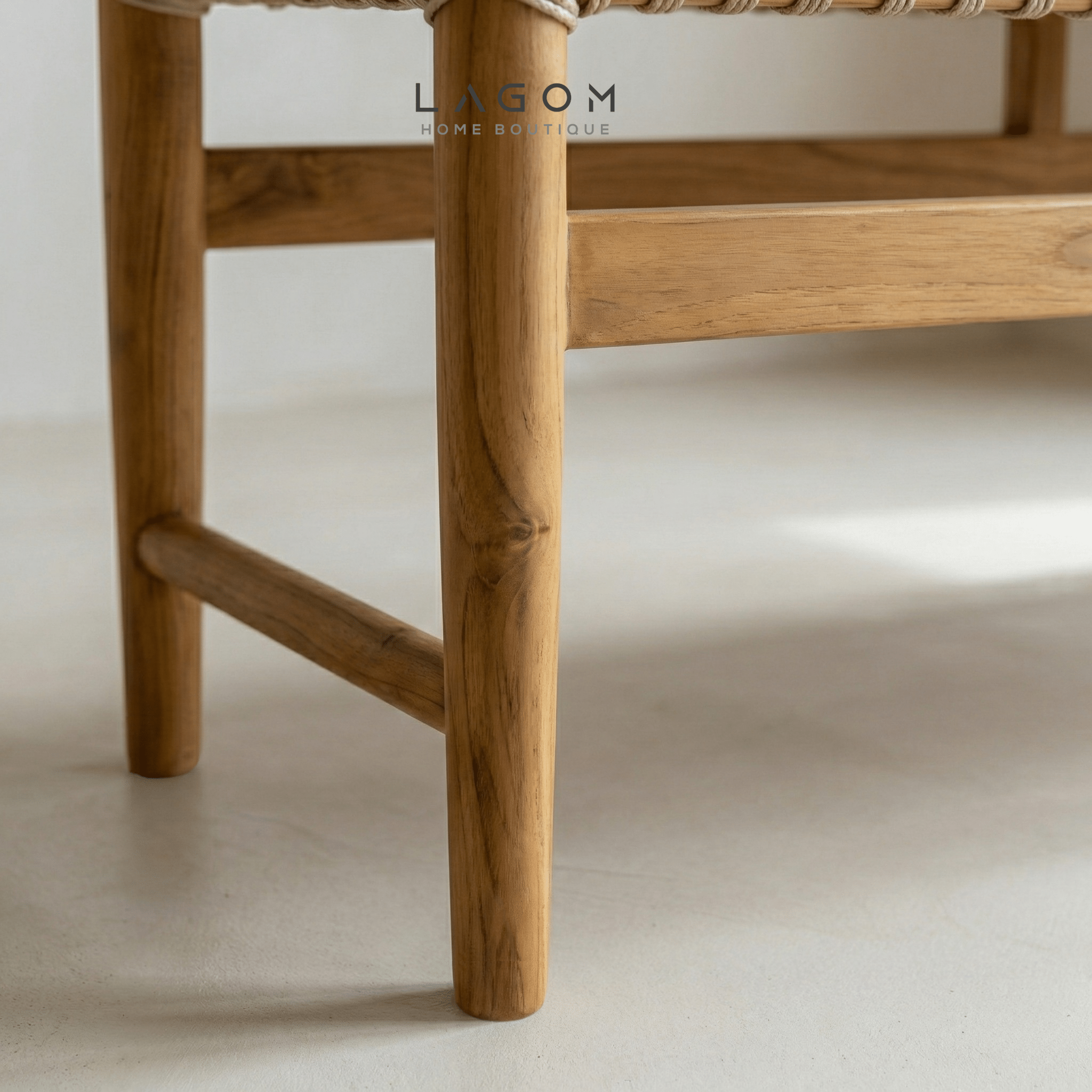 200 cm Solid Teak Bench with Handwoven Poly Hyacinth - Bench - Lagom Home Boutique