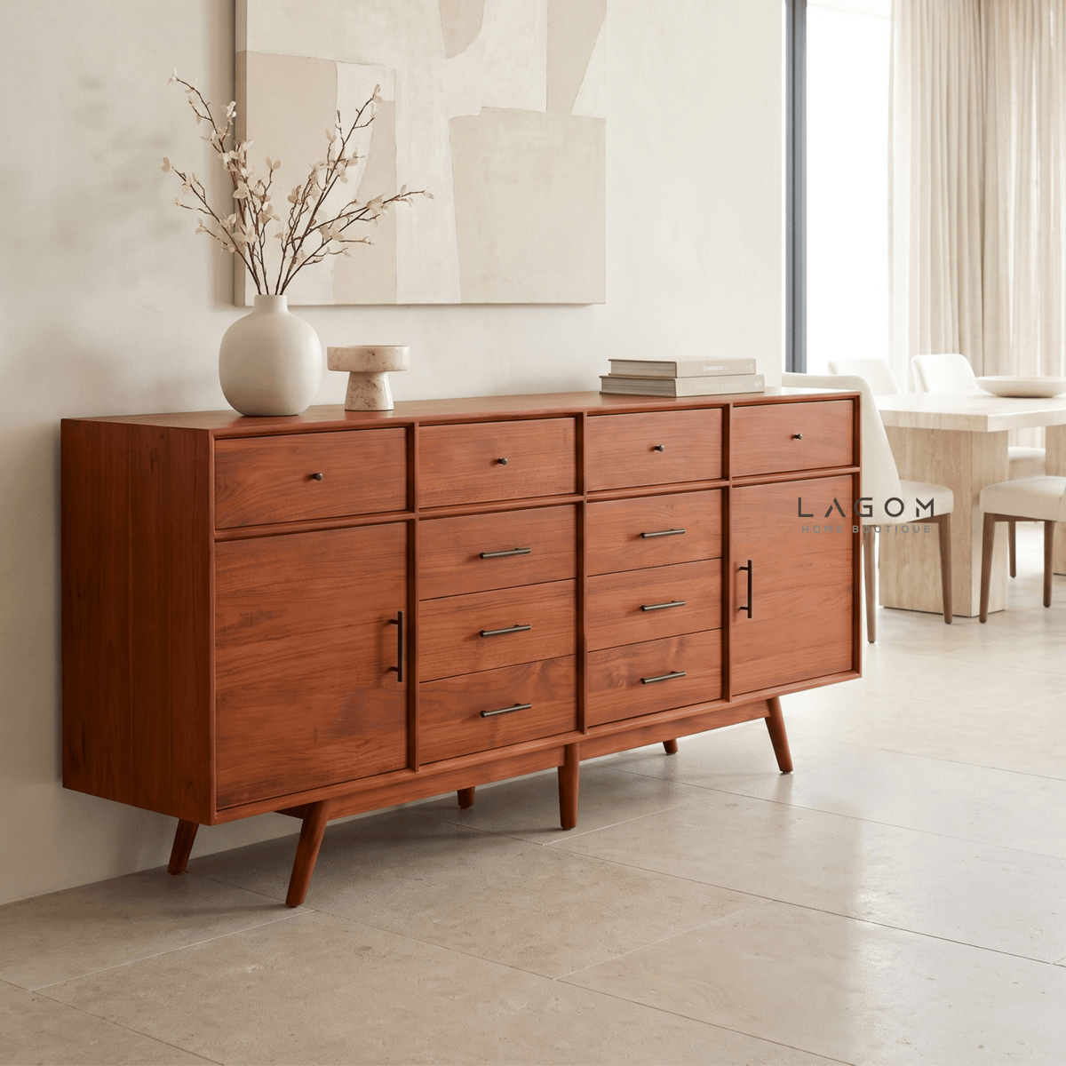 200 cm Teak Sideboard with 10 Drawers & 2 Doors | Salak Finish-Buffet-Lagom Home Boutique