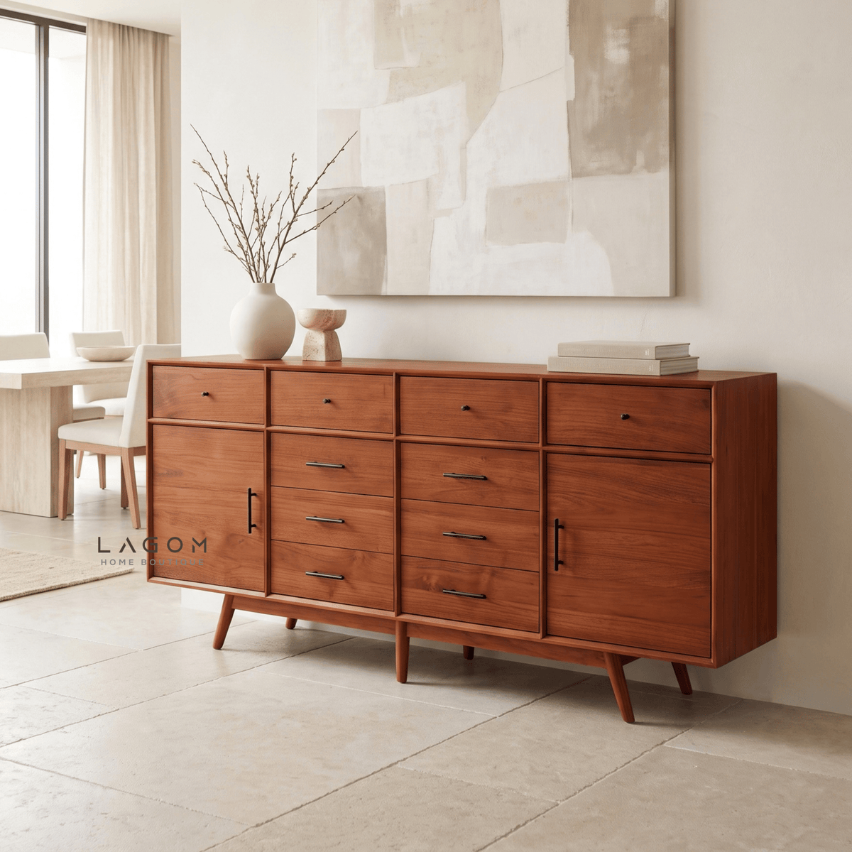 200 cm Teak Sideboard with 10 Drawers & 2 Doors | Salak Finish-Buffet-Lagom Home Boutique