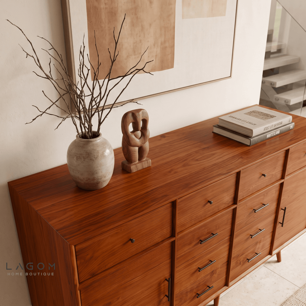 200 cm Teak Sideboard with 10 Drawers & 2 Doors | Salak Finish-Buffet-Lagom Home Boutique