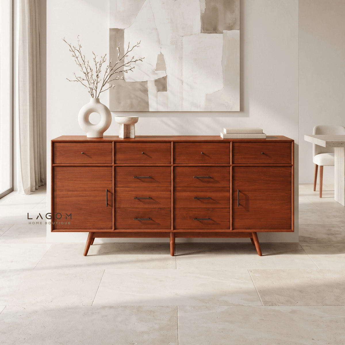 200 cm Teak Sideboard with 10 Drawers & 2 Doors | Salak Finish-Buffet-Lagom Home Boutique