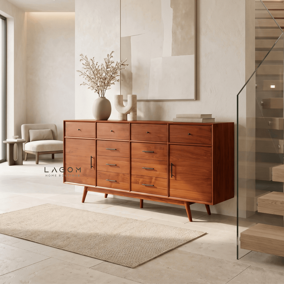 200 cm Teak Sideboard with 10 Drawers & 2 Doors | Salak Finish-Buffet-Lagom Home Boutique