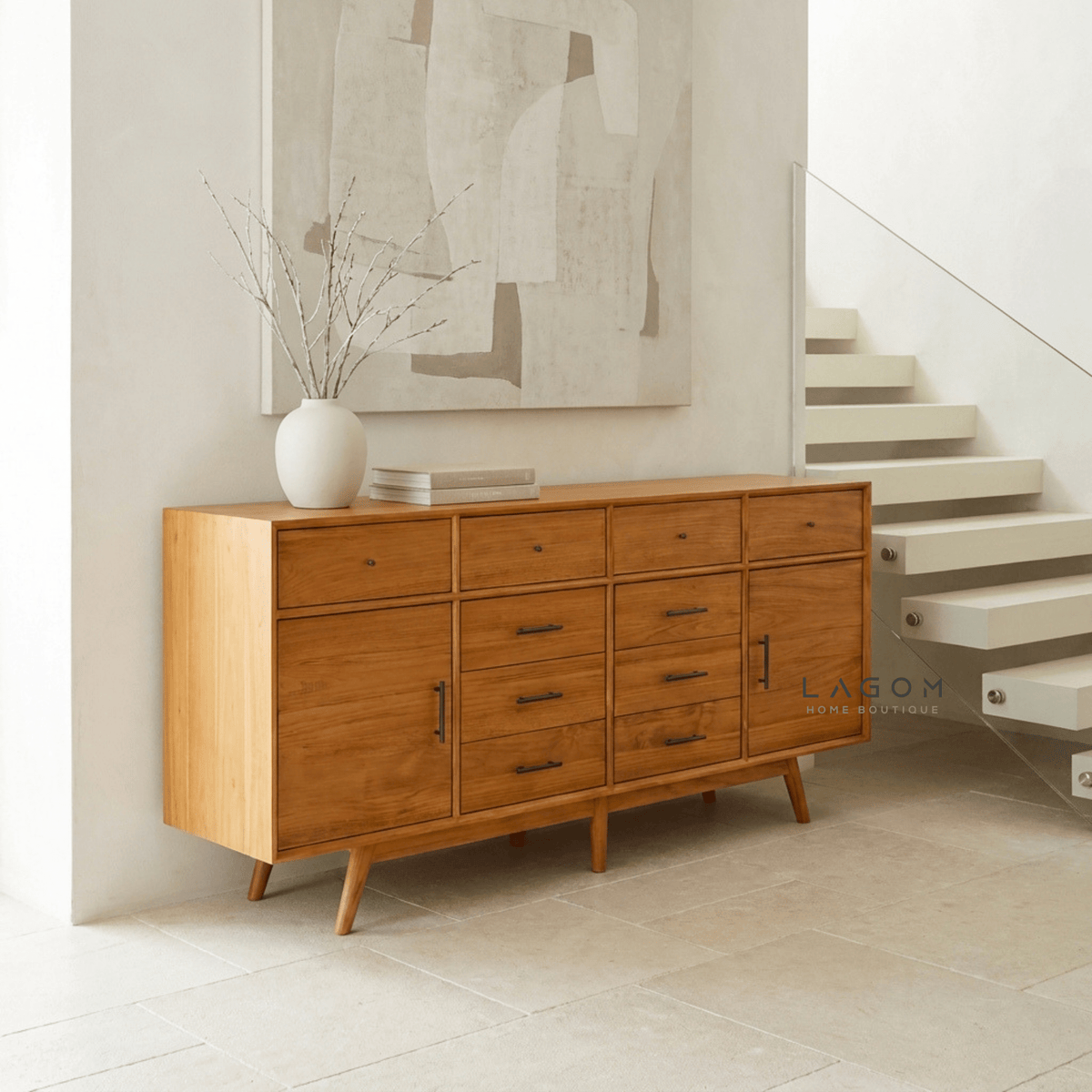 200 cm Teak Sideboard with 10 Drawers & 2 Doors | Walnut B Finish-Buffet-Lagom Home Boutique