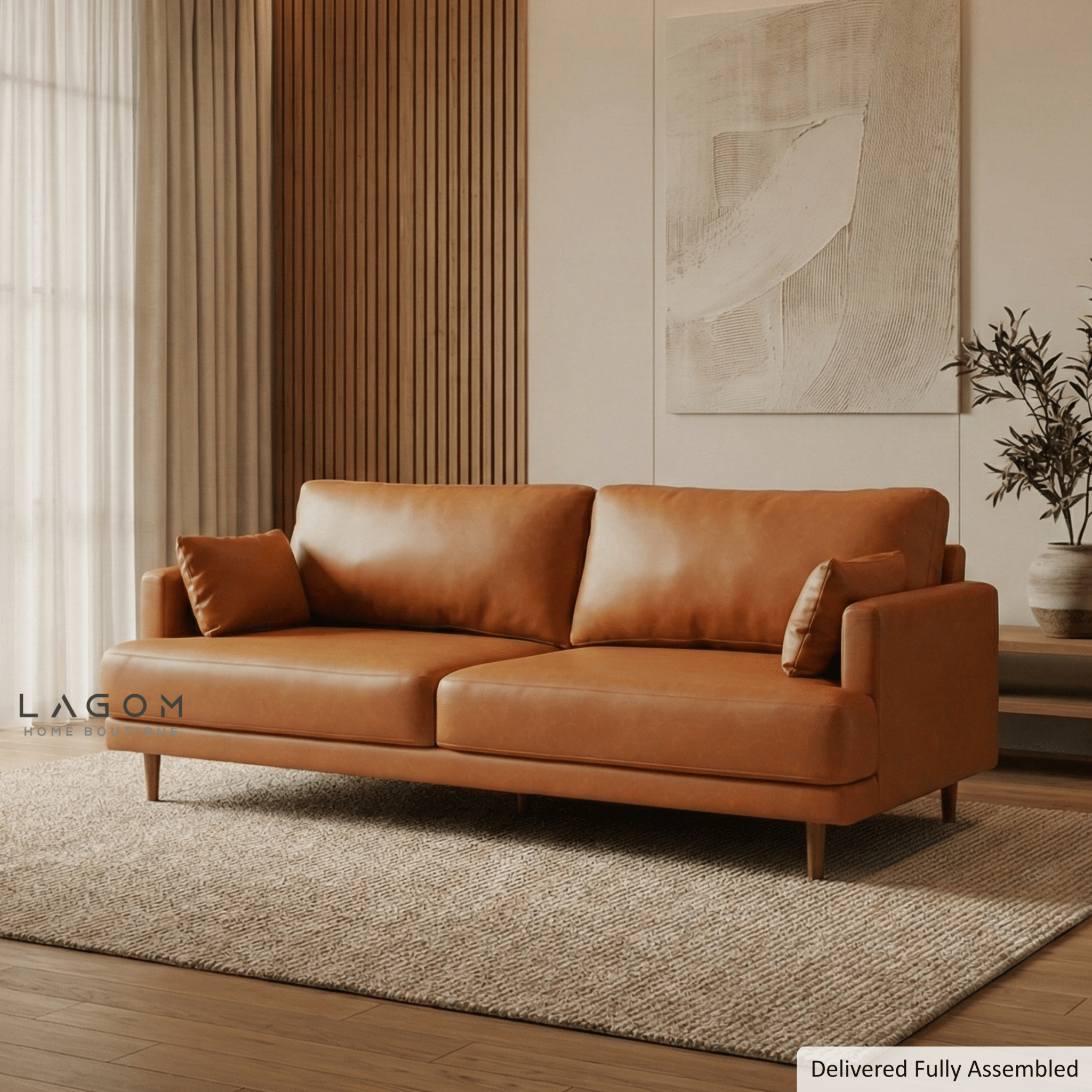 226 cm Sofa — Premium Faux Leather with Solid Teak Frame - Sofa - Lagom Home Boutique